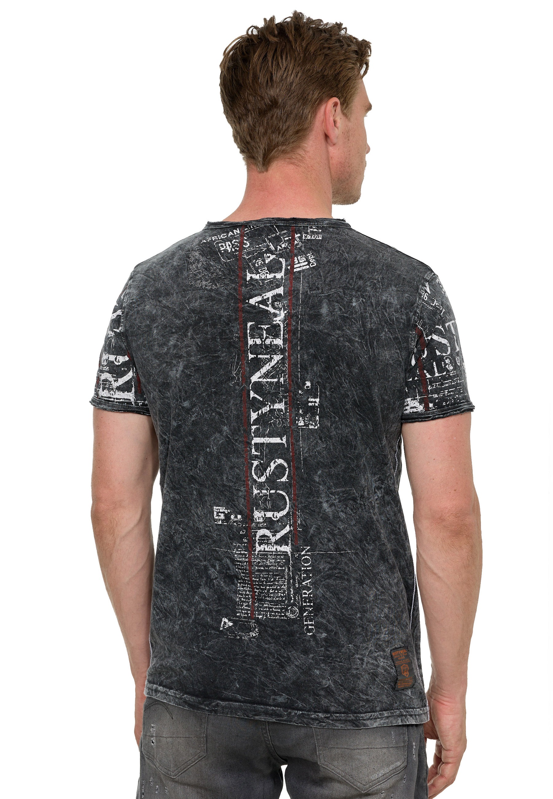Rusty Neal T-Shirt, im Used-Look mit Allover-Print