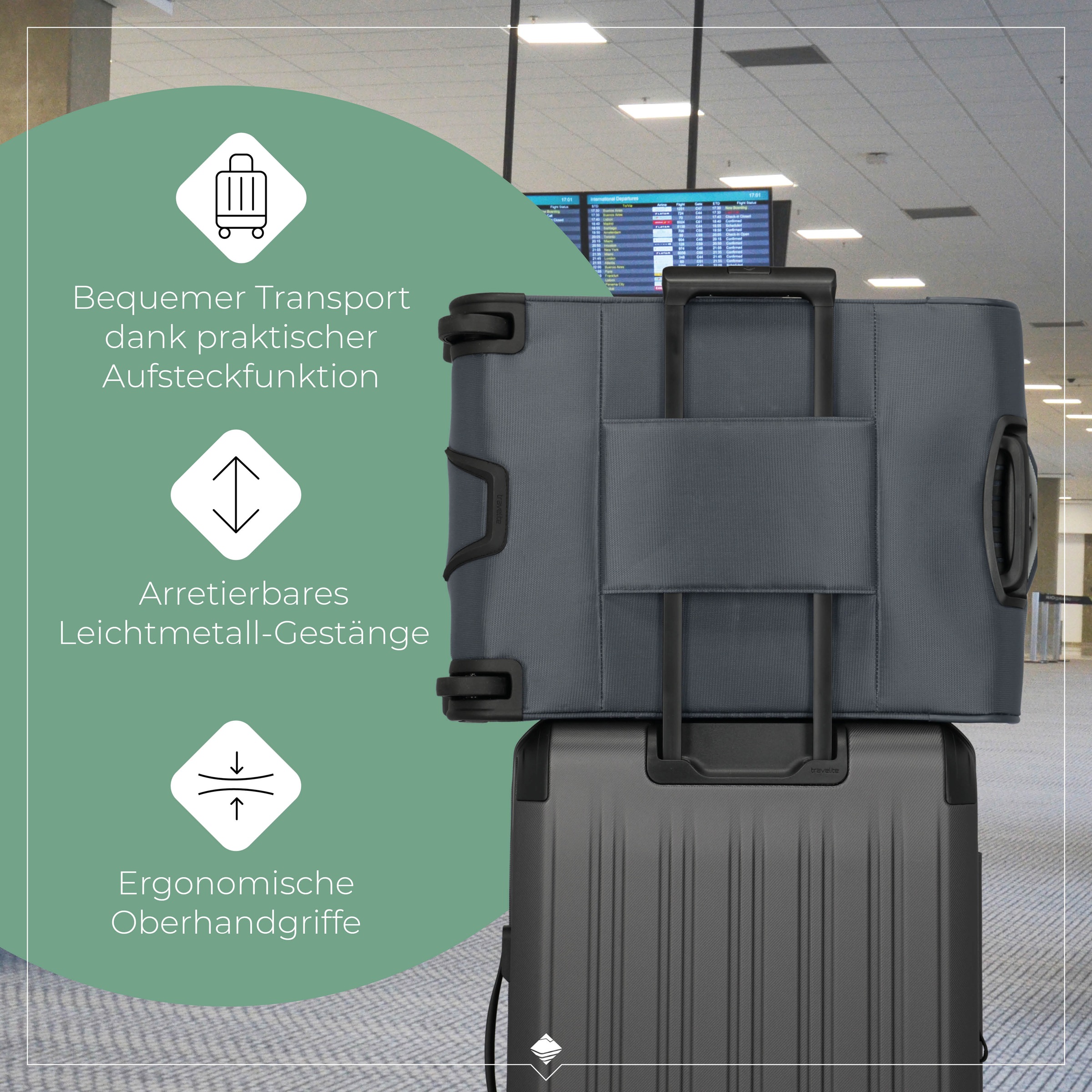 travelite Handgepäck-Trolley »JETPACK Multi Light 2 Cabin, konzipiert für Condor & Ryanair«, 4 Rollen, Weichgepäck-Koffer Handgepäck für die meisten gängigen Airlines