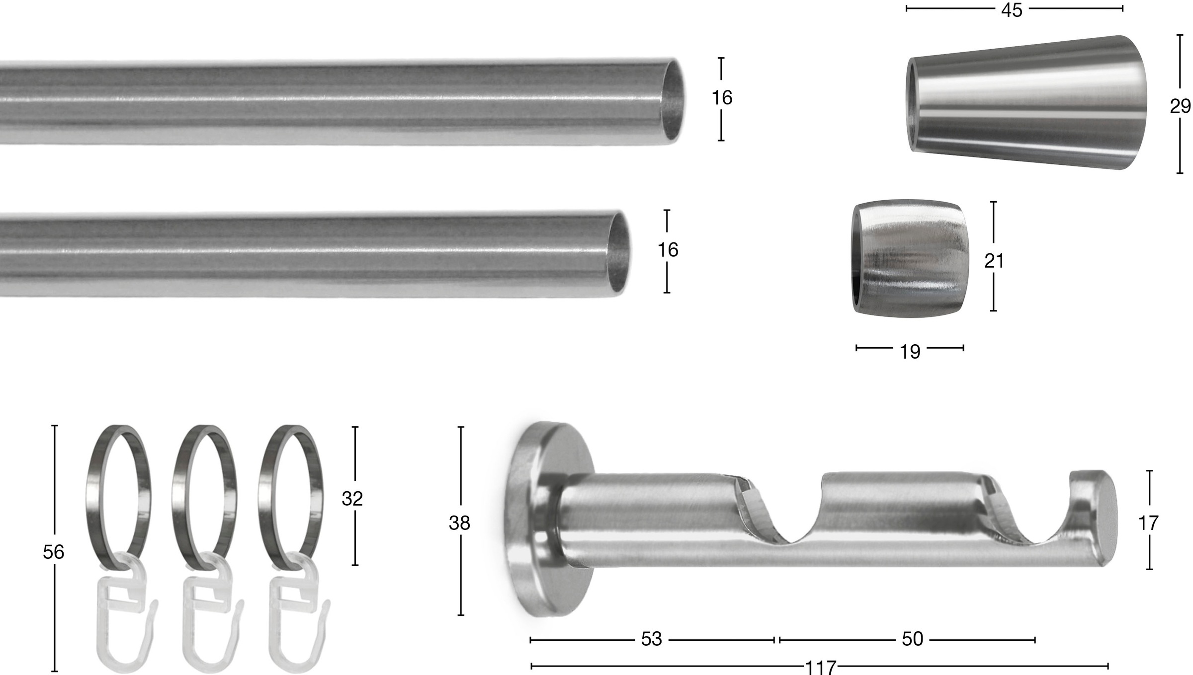 GARESA Gardinenstange "ROSA" Ø 16 mm 2 läufig-läufig Wunschmaßlänge;Träger; günstig online kaufen