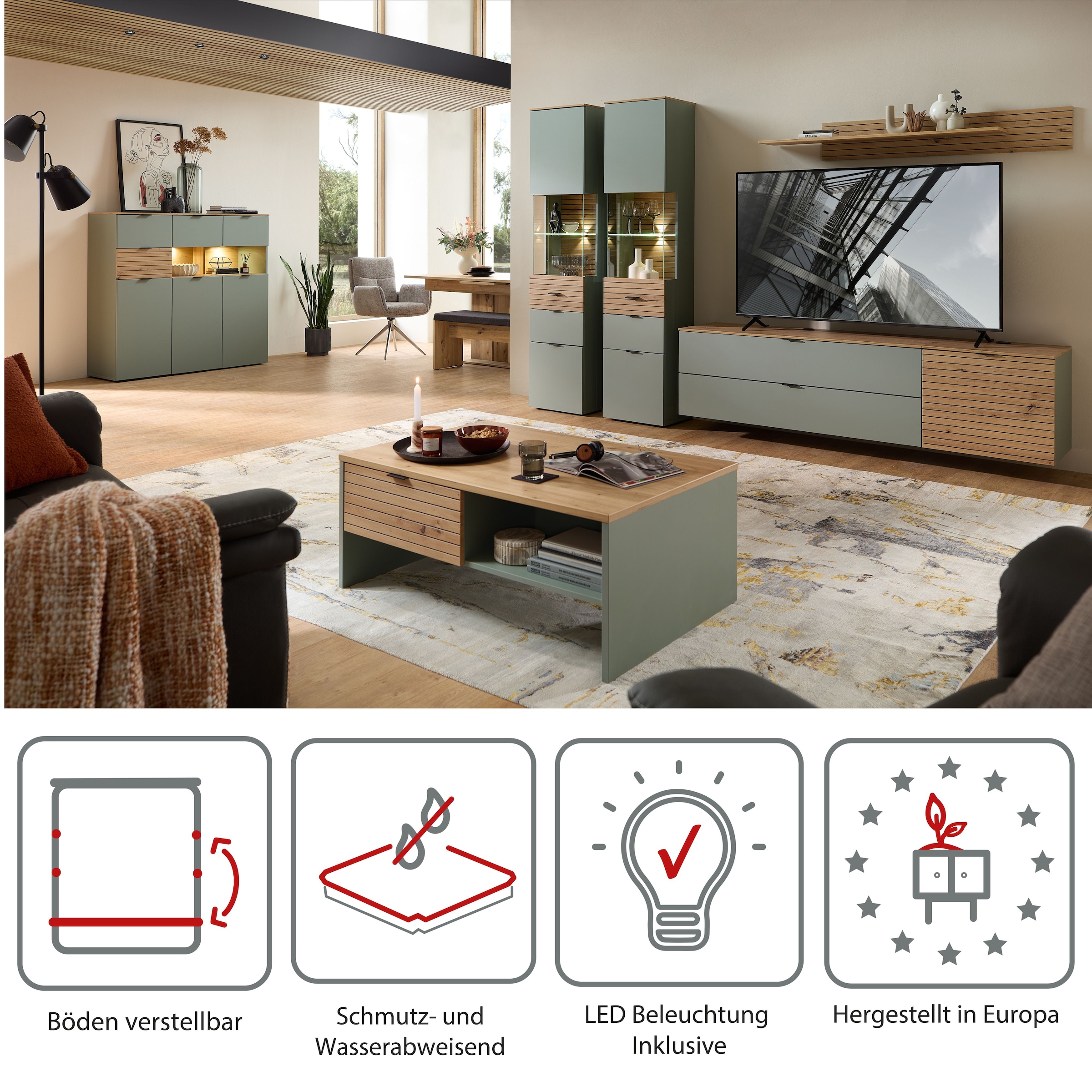 Innostyle Highboard »INA Highboard, 125 x 125 x 45 cm (B/H/T)« 1 Stk. tlg. 3 türig, 4 Schubladen, inkl. Beleuchtung, Softclose