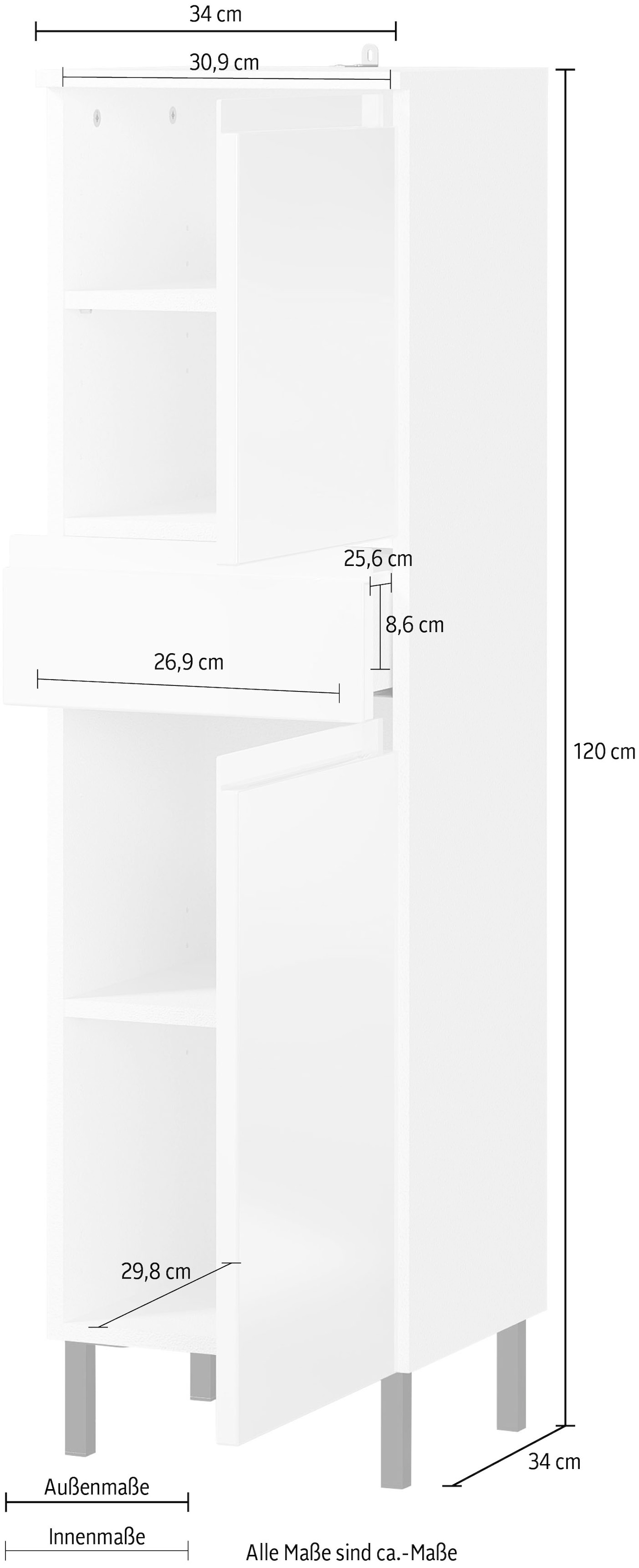 GERMANIA Midischrank »Scantic«, Breite 34 cm, Badezimmerschrank, 2 Türen, 1 Schubkasten, Türdämpfer