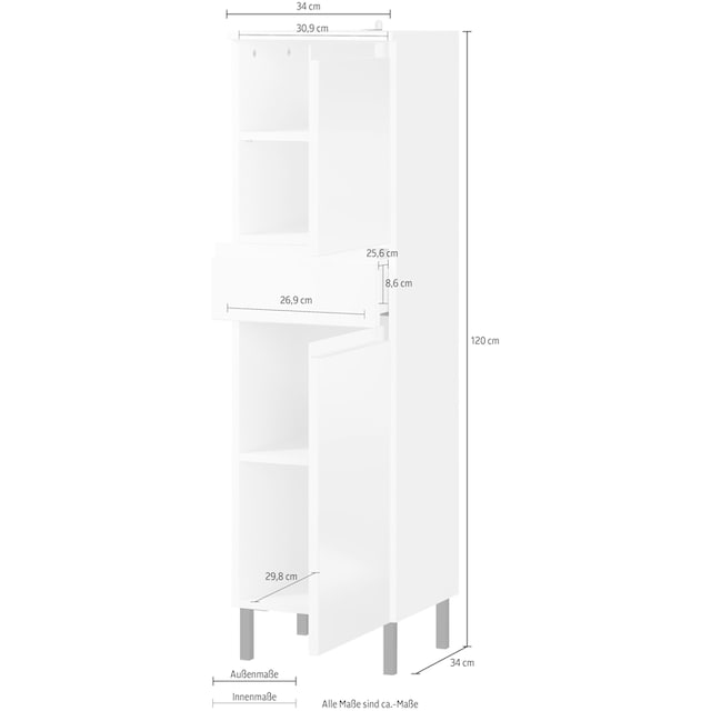 GERMANIA Midischrank »Scantic«, Breite 34 cm, Badezimmerschrank, 2 Türen, 1  Schubkasten, Türdämpfer bestellen | BAUR