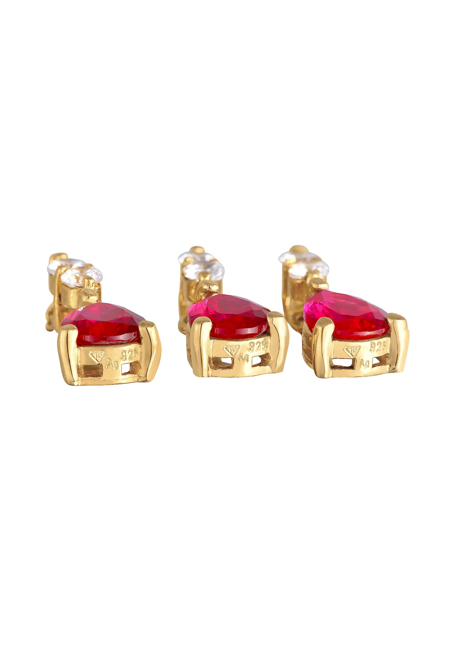 Elli Premium Ohrring und Ketten Set »Schmuckset Kette Ohrhänger Syn. Rubin Zirkonia 925 Silber« ()