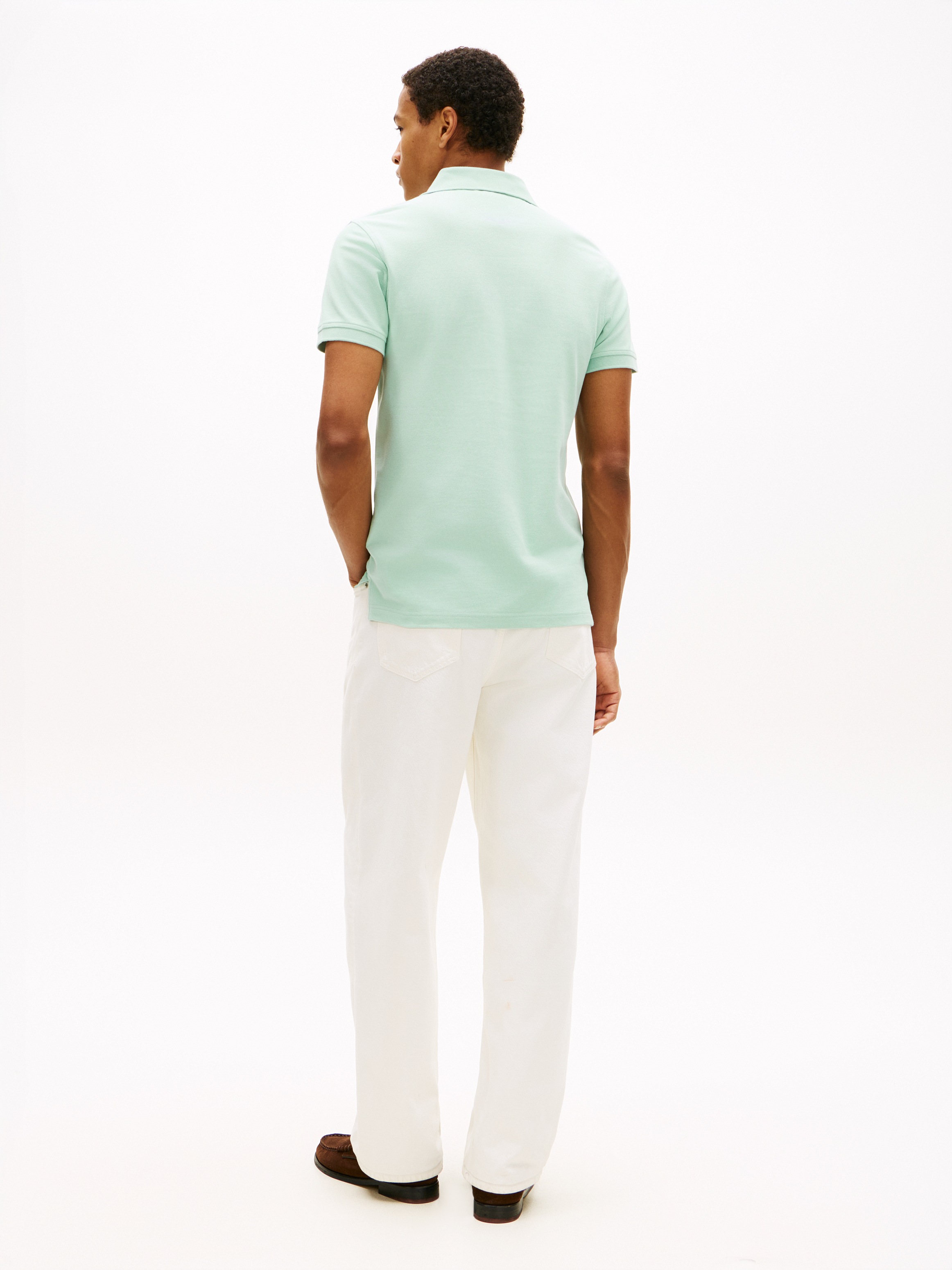 Poloshirt TOMMY HILFIGER "1985 SLIM POLO", Herren, Gr. S, crushed mint, Piqué, Obermaterial: 96% Baumwolle, 4% Elasthan, Shirts, Markenstickerei, aus Baumwoll-Piqué 4