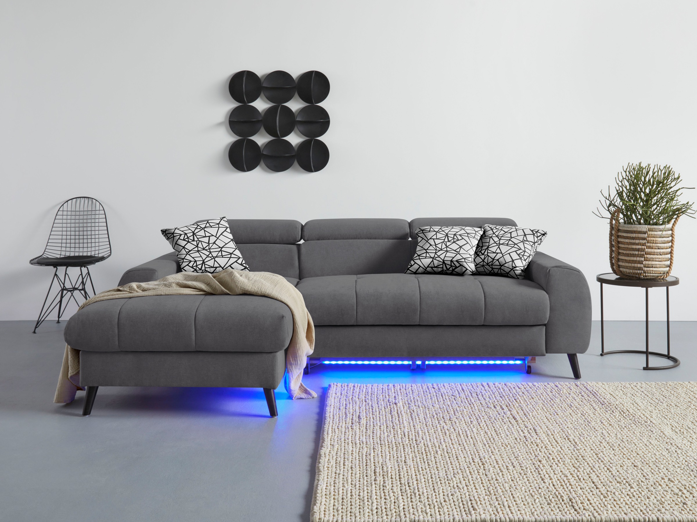 COTTA Ecksofa »Mia L-Form«, 3-tlg.-Kissen-Set, Recamiere, wahlweise mit oder ohne RGB-Beleuchtung