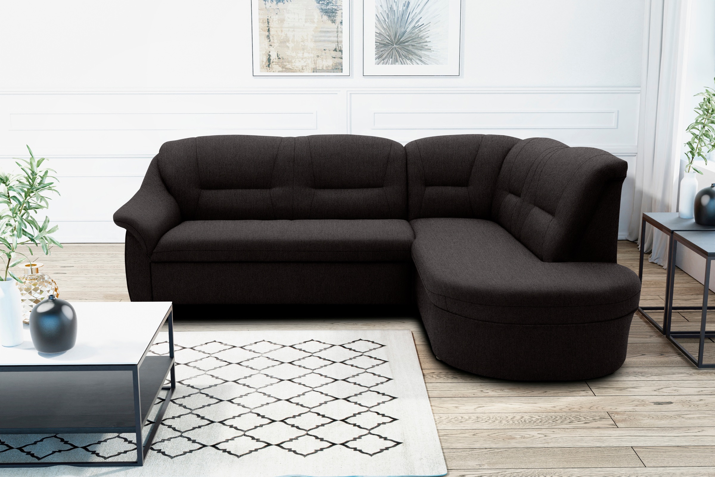 DOMO collection Ecksofa »Faenza für kleine Räume, Stellmaße 232,176cm, komfortabel, L-Form«, mit Ottomane, zeitlos, elegante Armlehnen, wahlweise mit Bettfunktion