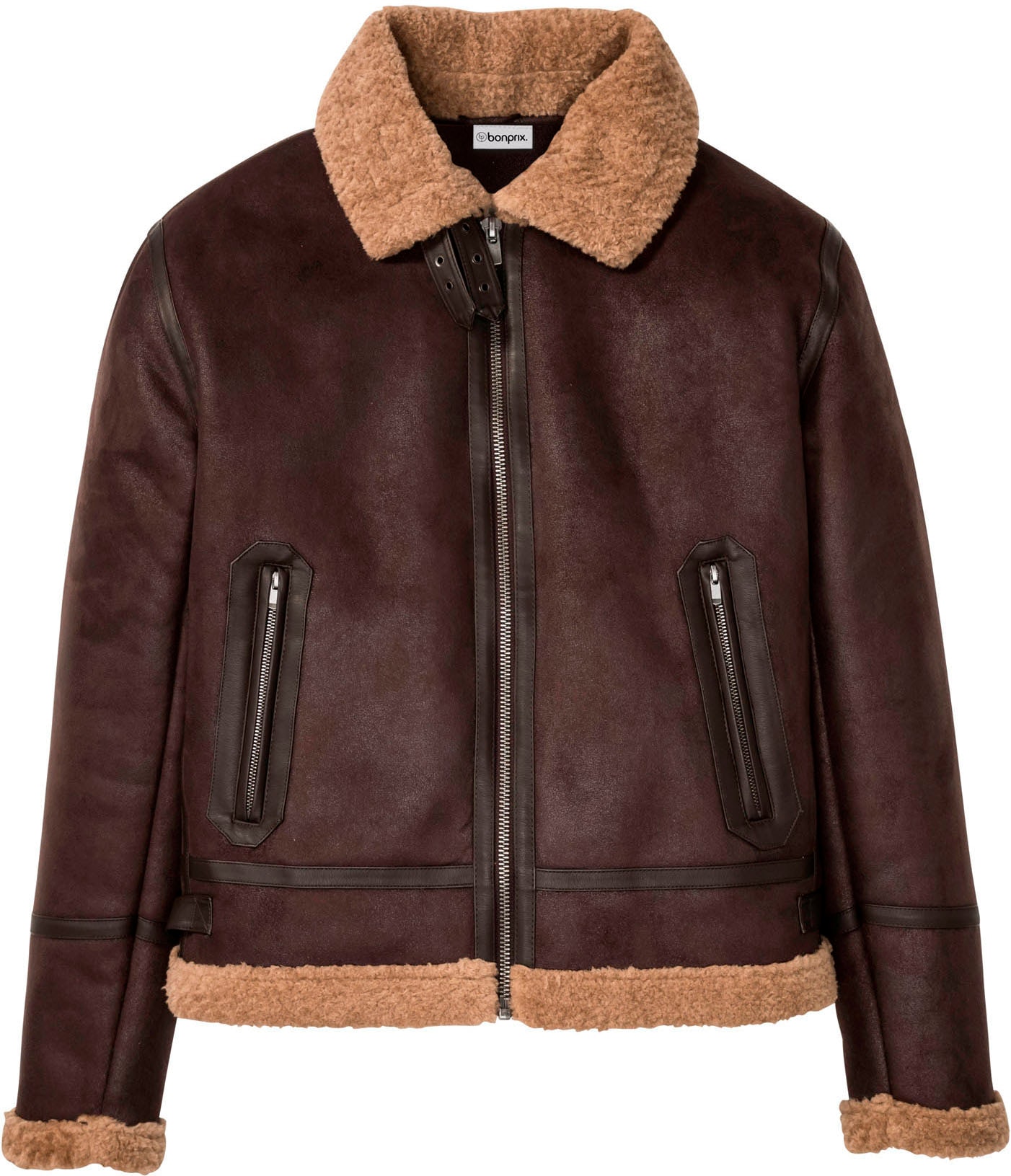bonprix Lederimitatjacke »Lederimitat-Jacke mit Teddyfutter« ohne Kapuze mit weichem Teddyfutter, Regular Fit, mit Reißverschlusstaschen