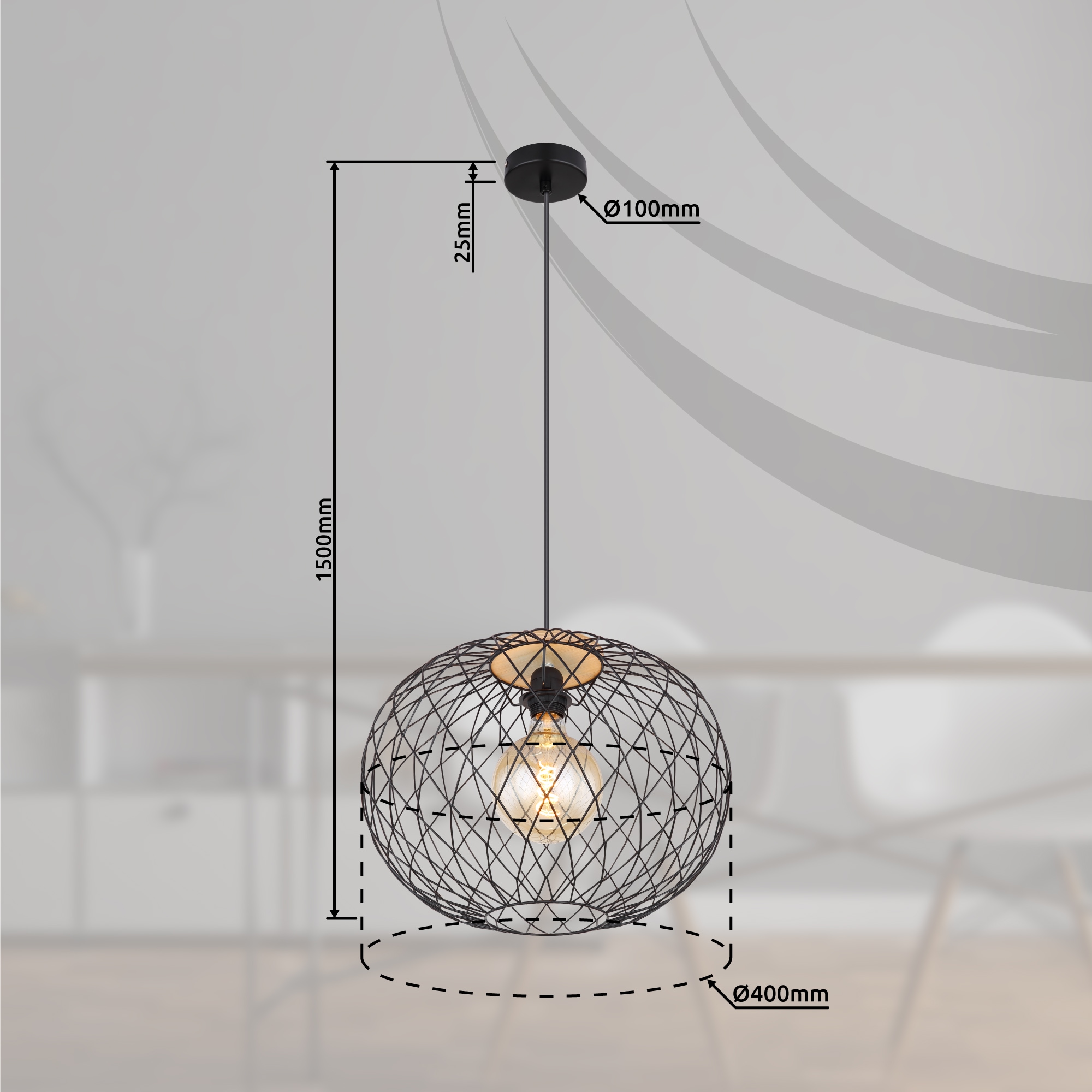 GLOBO LIGHTING Hängeleuchte »LACKY« E27 1 Stk. Hängeleuchte für Esszimmer schwarz modern