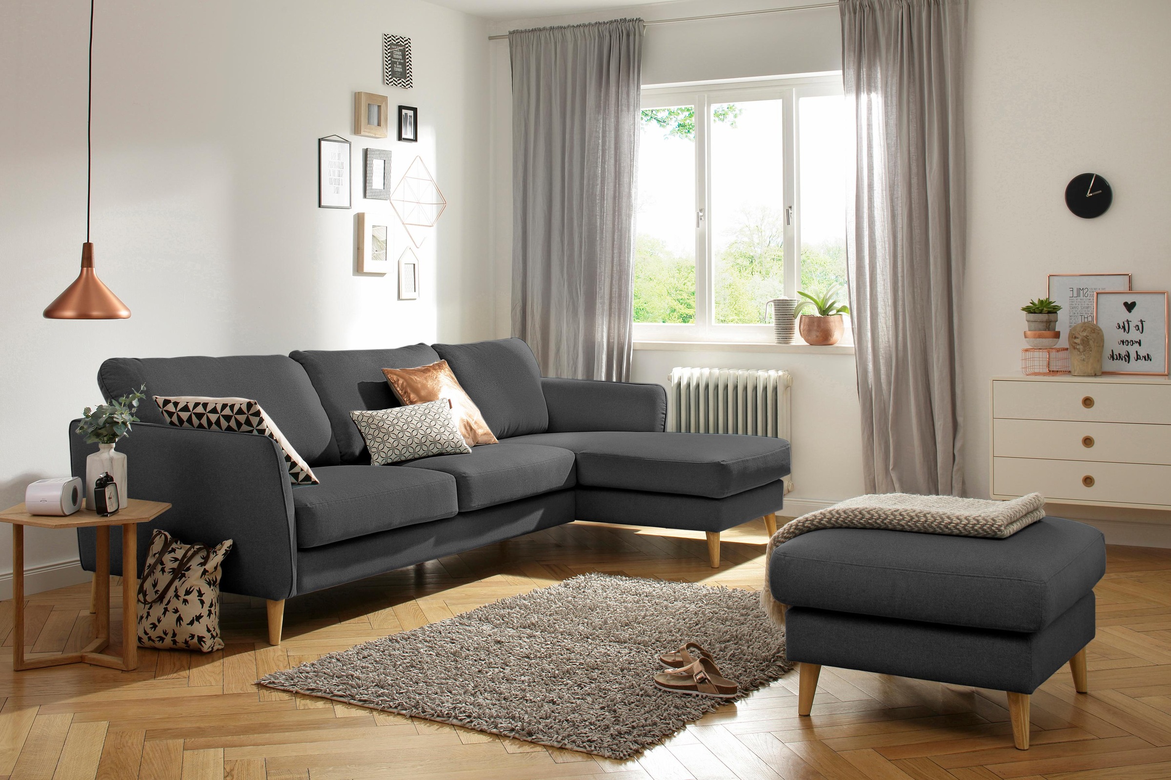 Home affaire Ecksofa »MARSEILLE (279/152cm),L-Form, Rec. rechts/links«, Massivholzbeine aus Eiche, in verschieden Bezügen und Farbvarianten