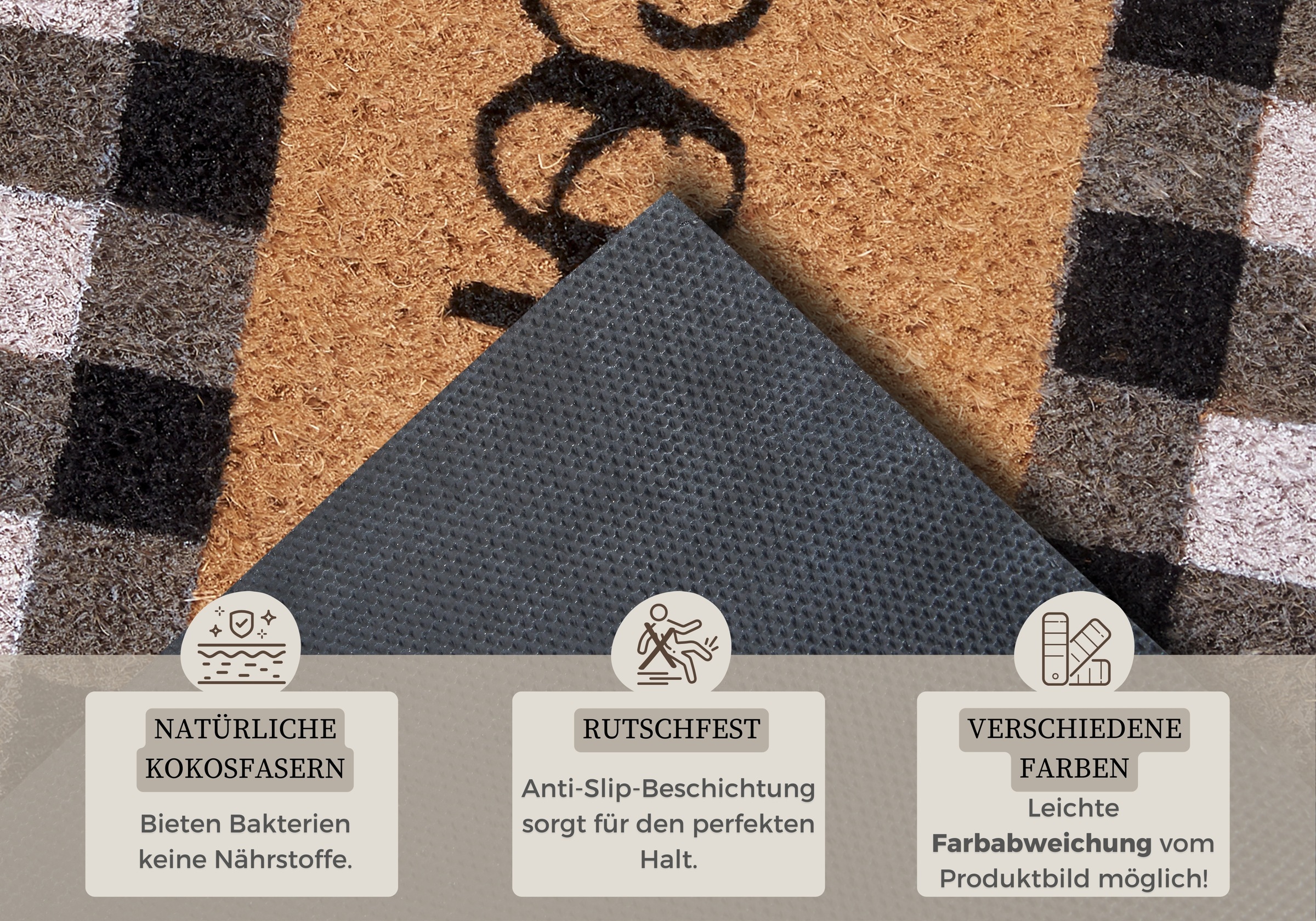 HANSE Home Fußmatte »Kokos Welcome Chessboard, Türmatte«, rechteckig, 15 mm Höhe, Kokos, Schmutzfangmatte, Outdoor, Rutschfest, Innen, Kokosmatte, Flur