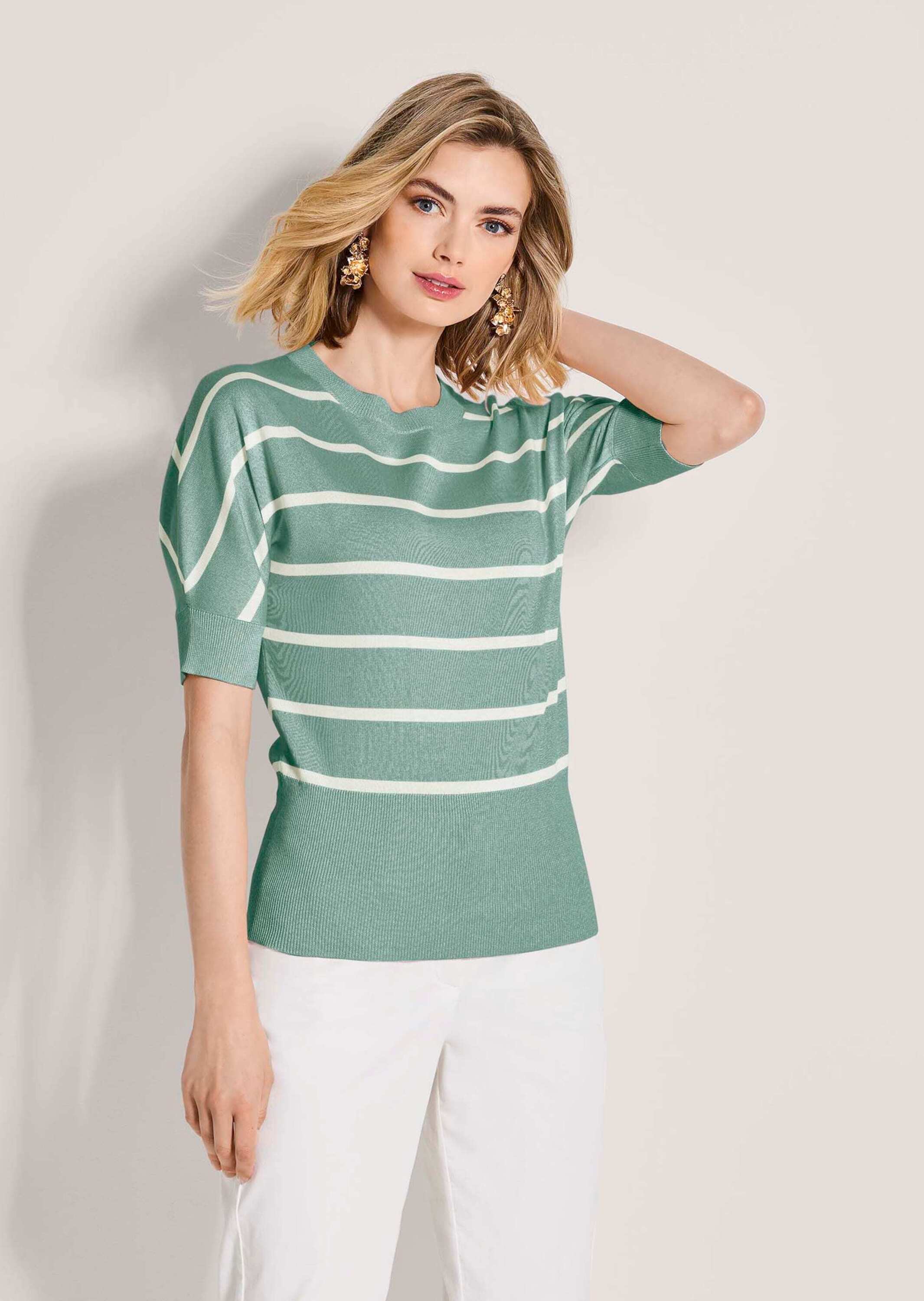 Thumbnail - MADELEINE Longpullover "Strickpullover Ringelpullover im maritimen Look" hoher Saumbund