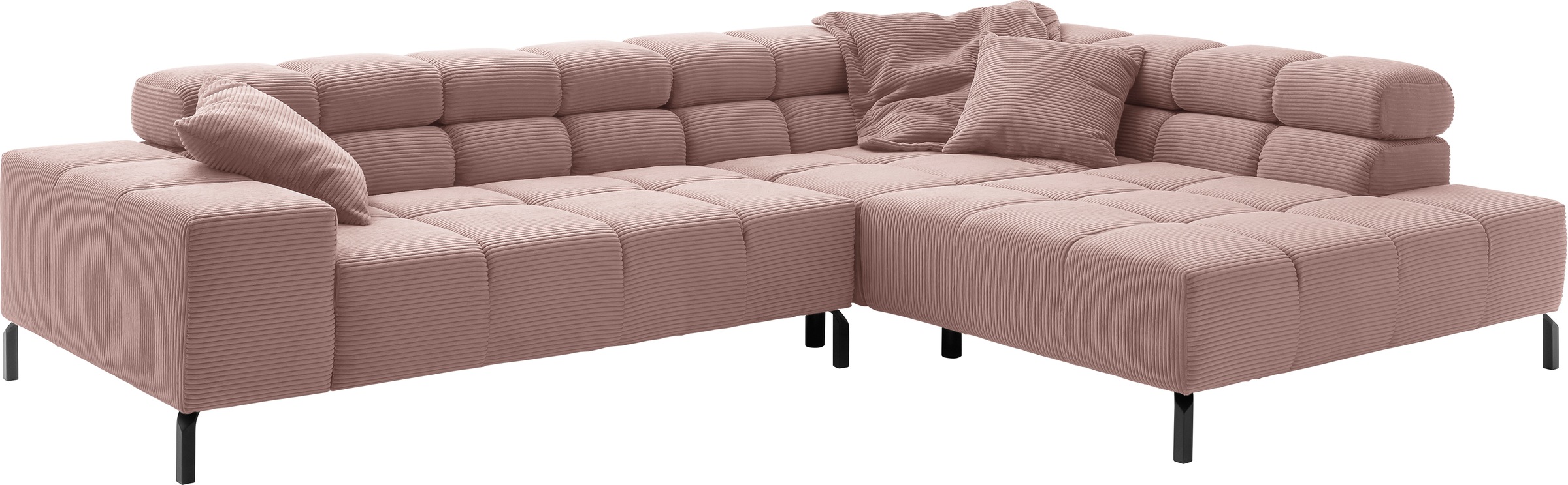 INOSIGN Ecksofa »Ancona New, wahlweise motorische Sitztiefenverstellung, auch in Cord«, feine Steppung, mit Kopfteilverstellung, 3 Zierkissen, L-Form
