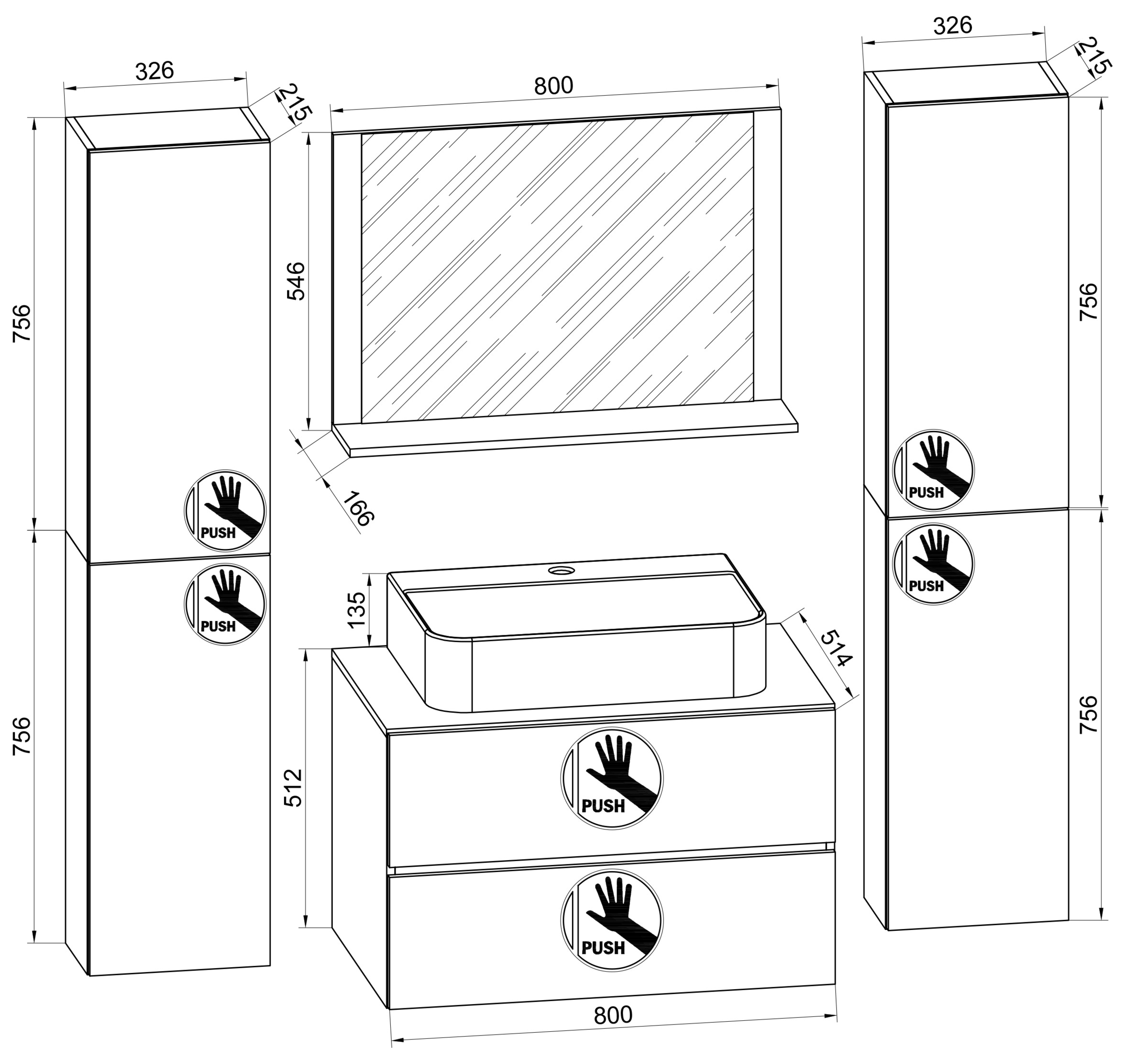 VCM Waschbeckenunterschrank »VCM 5-tlg. Waschplatz Waschtisch Badmöbel Set Waschbecken Lendas BL Breite 80 cm XL Schublade«, (5 St.)
