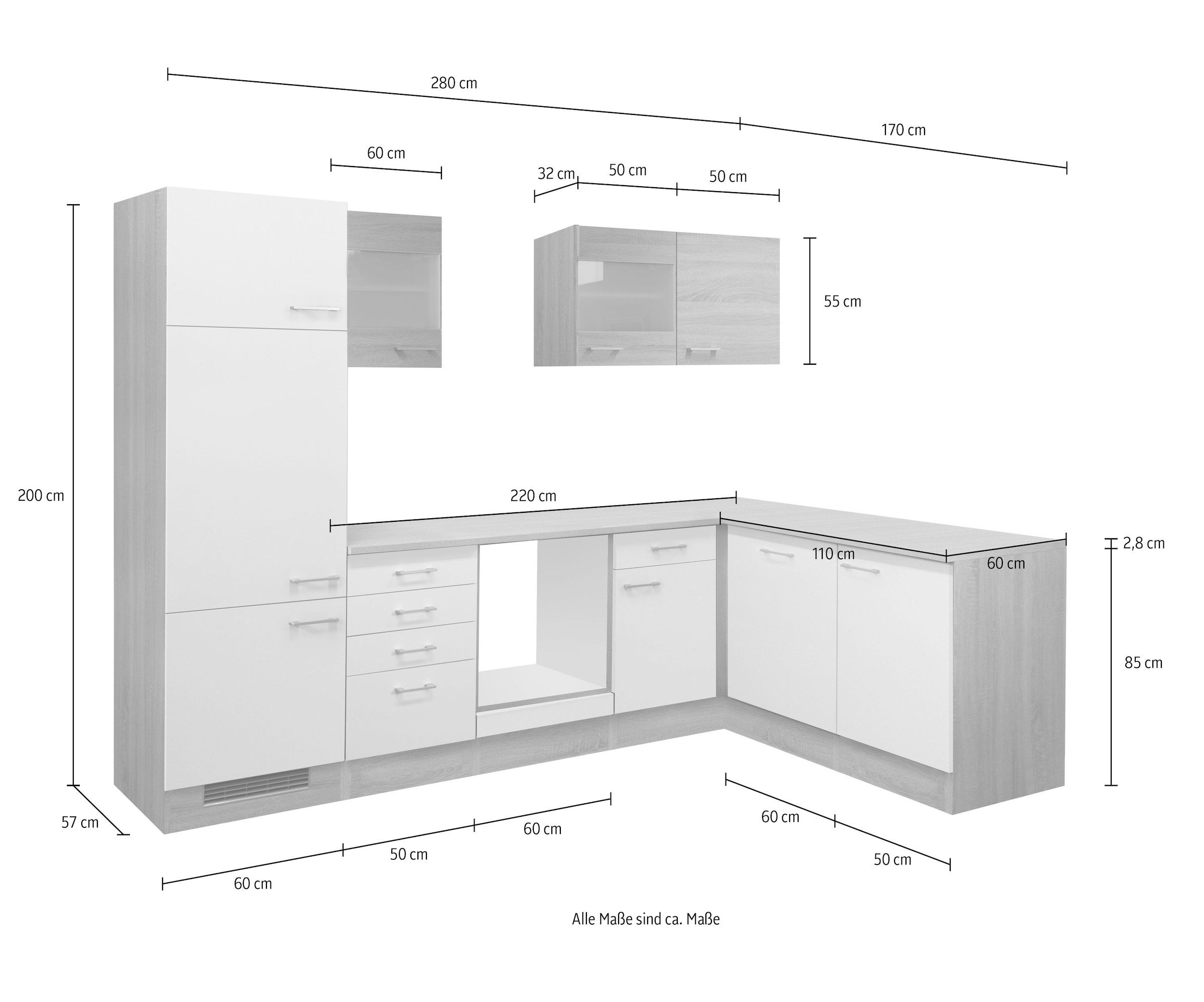 Flex-Well Winkelküche »L-999-2801-014-SAMOA«, (L-999-2801-014-SAMOA), Gesamtbreite 280x170 cm