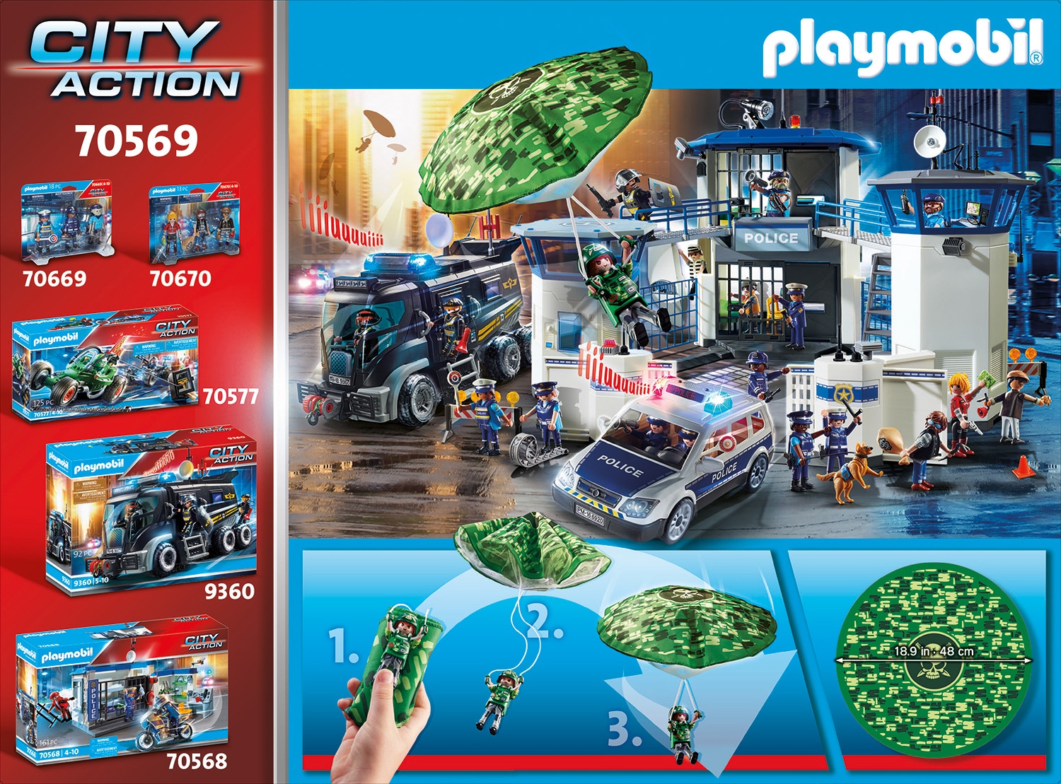 Playmobil® Konstruktions-Spielset »Polizei-Hubschrauber: Fallschirm-Verfolgung (70569), My Action Heroes«, (19 St.), Made in Germany