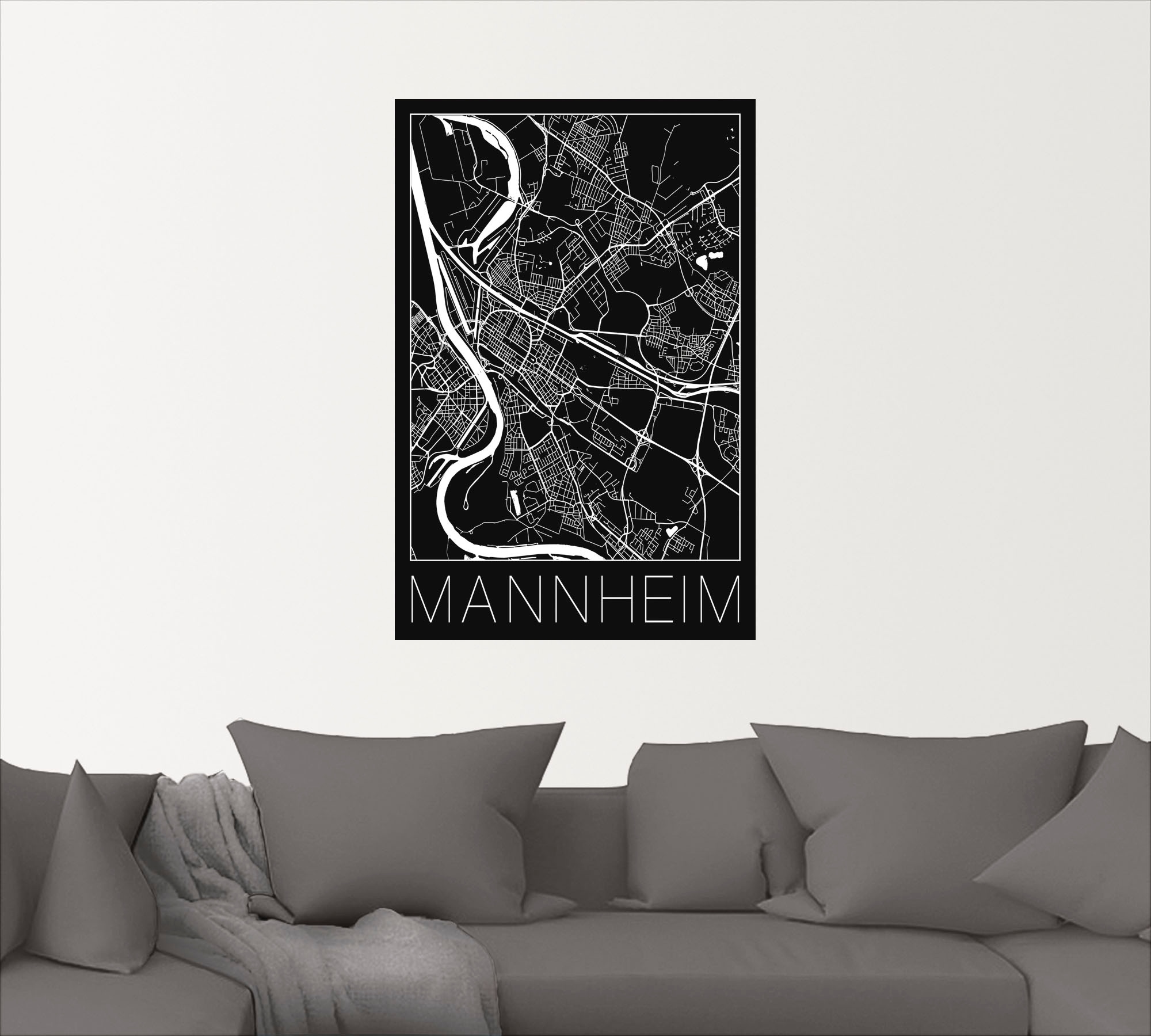 Artland Wandfolie »Retro Karte Mannheim Deutschland Schwarz«, Deutschland, (1 St.), selbstklebend