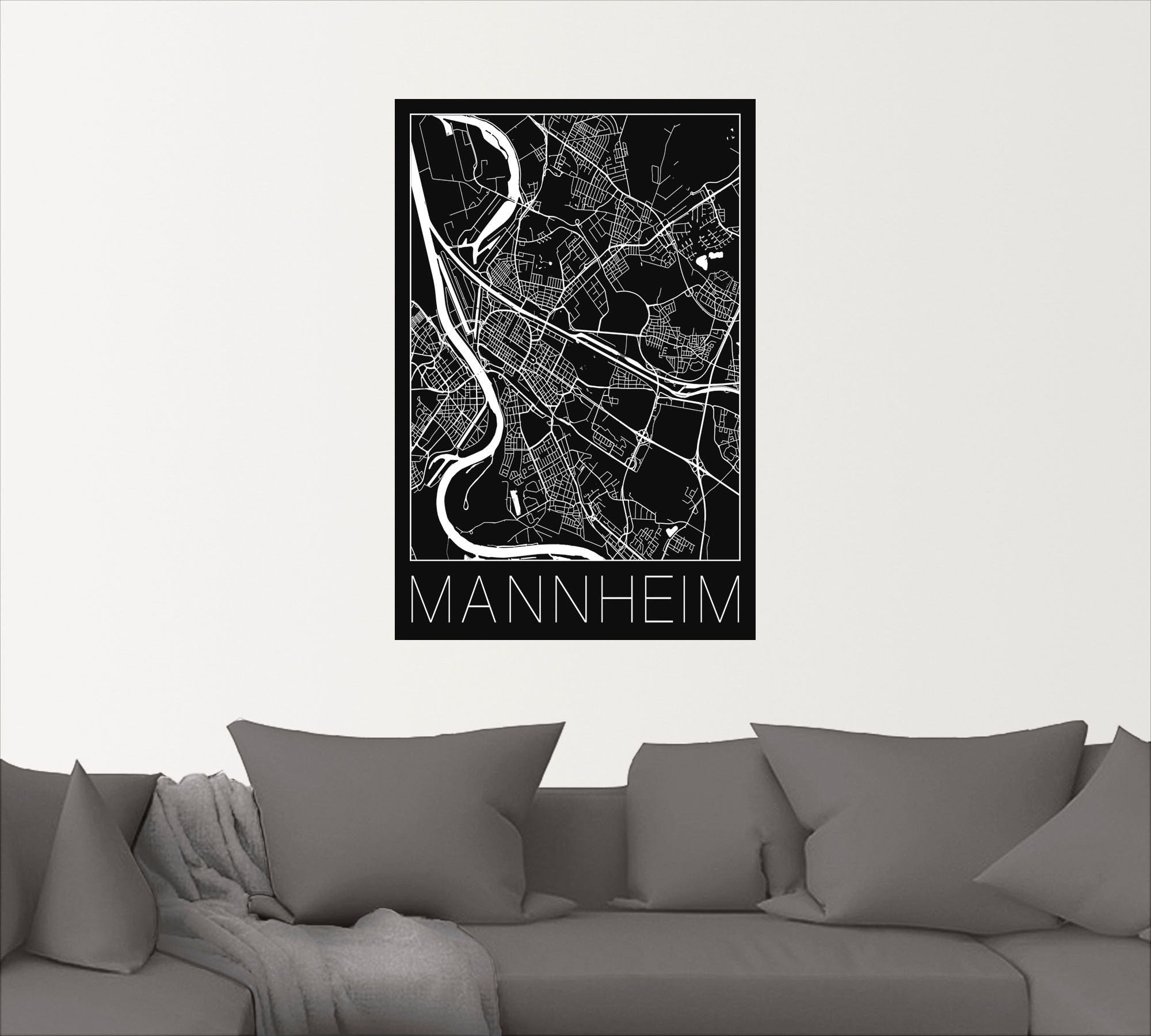 Artland Wandfolie "Retro Karte Mannheim Deutschland Schwarz", Deutschland, günstig online kaufen