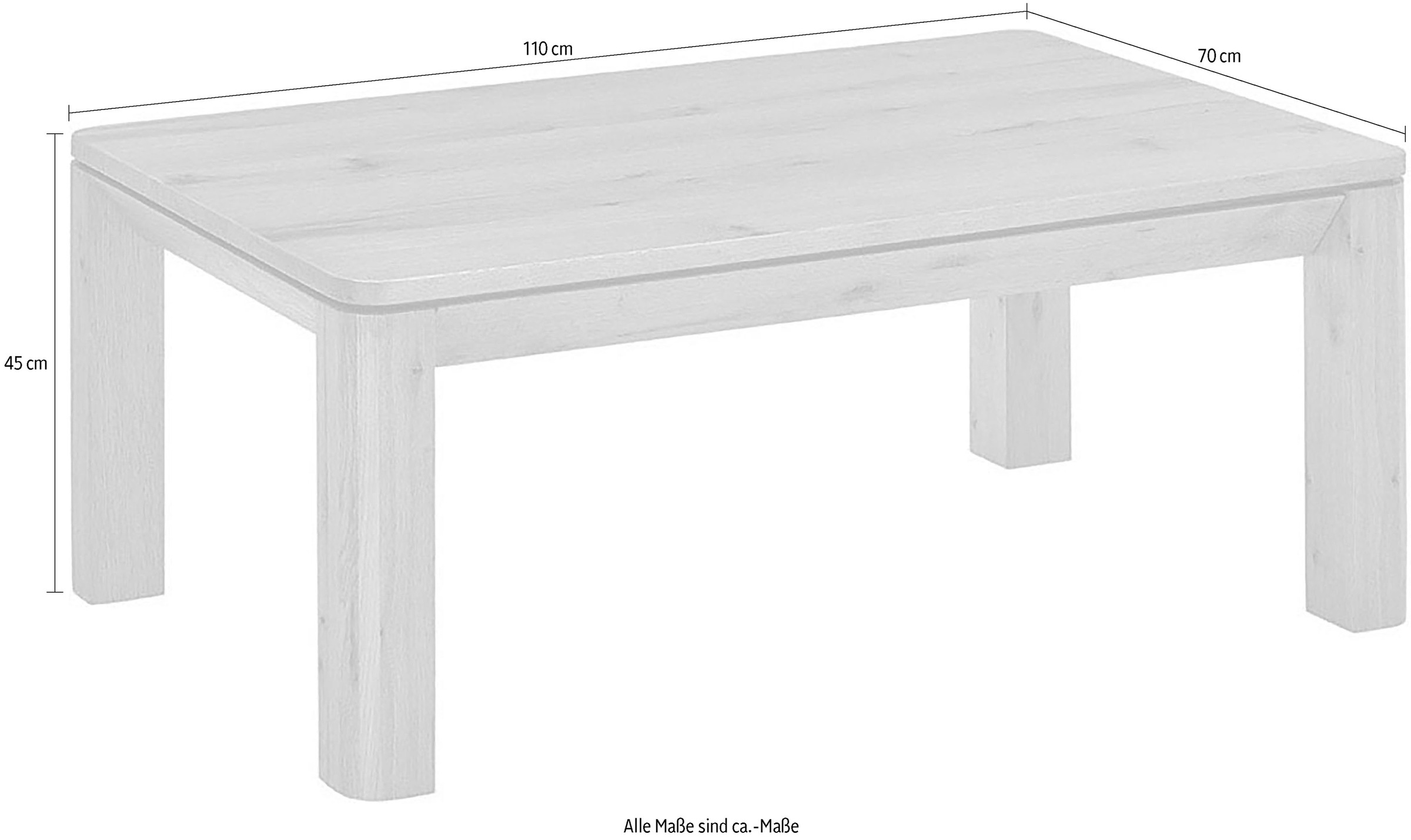 MCA furniture Couchtisch »ZWOLLE mit Stollen 80x80«, Eiche furniert, rechteckig,Schubkasten mit Einteilung, belastbar 30 kg