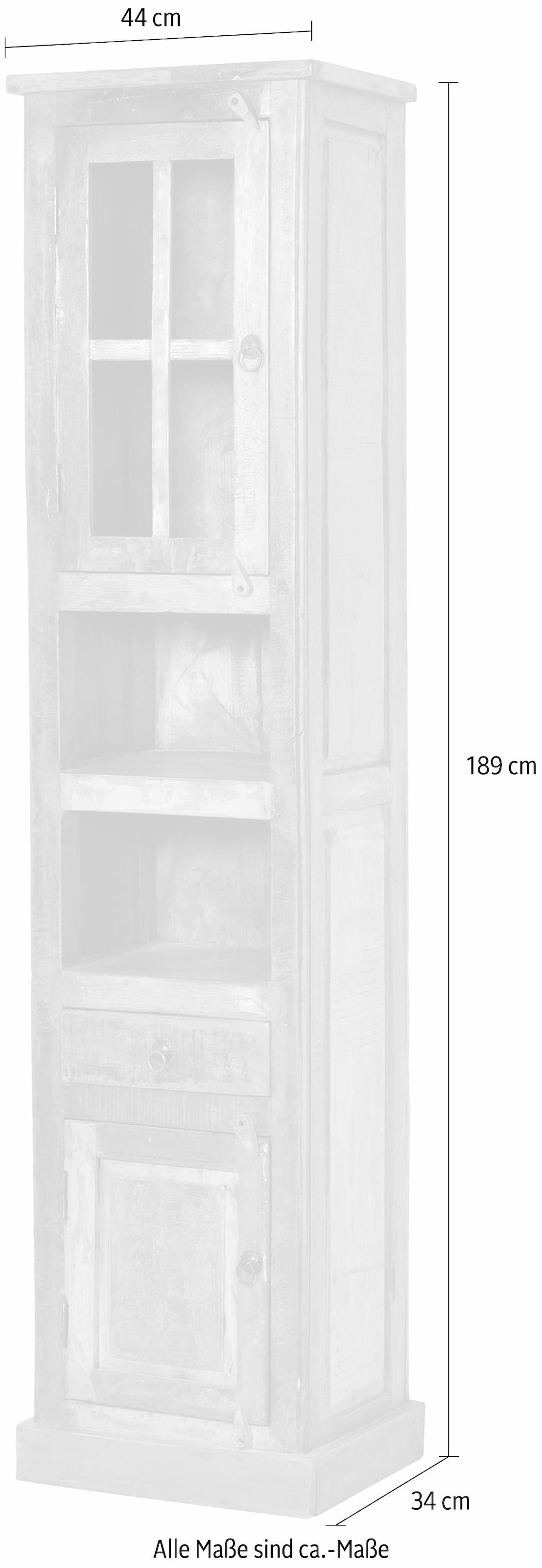 SIT Vitrine »Riverboat, Hochschrank«, aus recyceltem Altholz mit Farbresten, Shabby Chic, Vintage