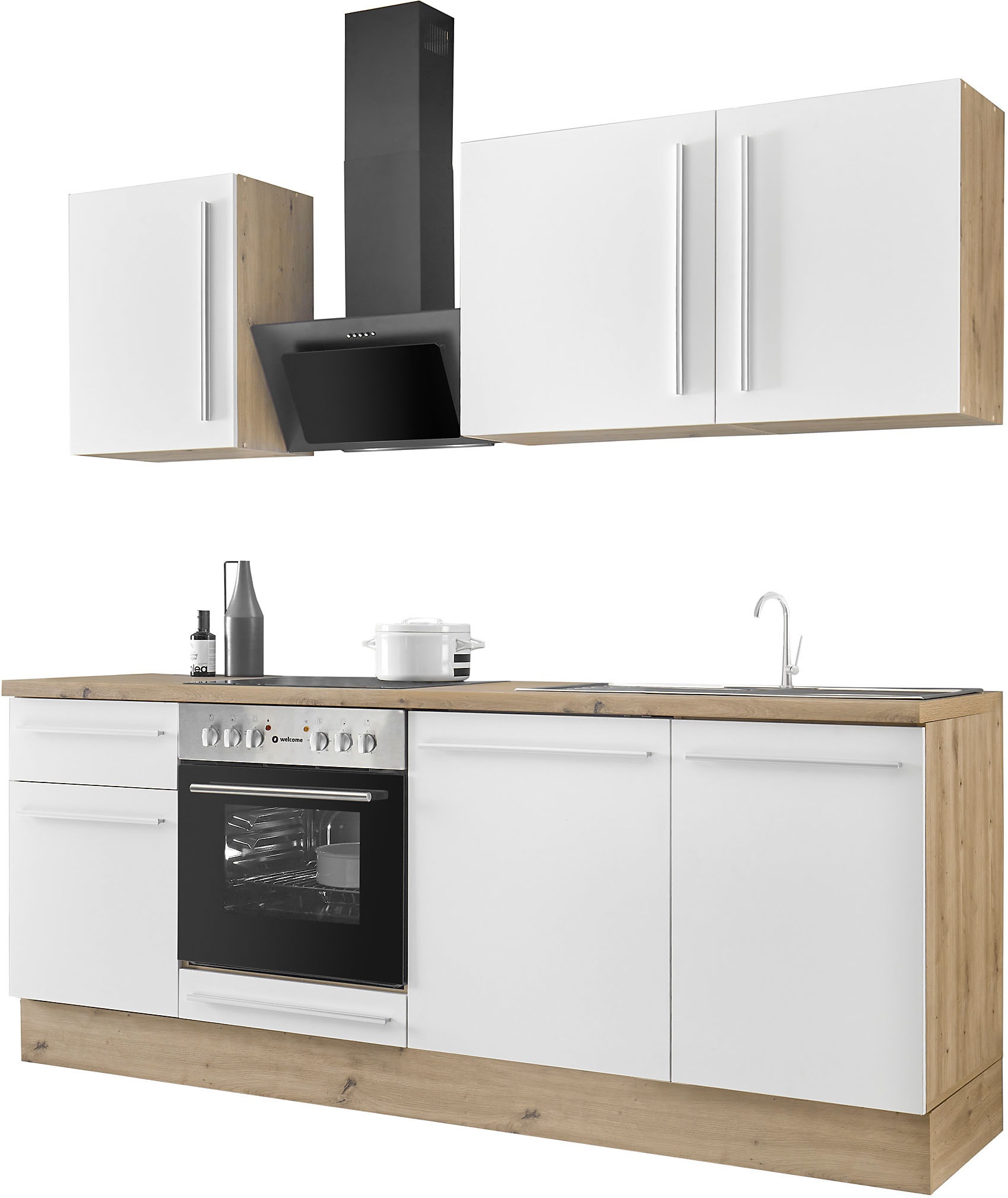 KOCHSTATION Küchenzeile »Florida mit 38mm starker Arbeitsplatte«, Breite 220 cm, wahlweise mit E-Geräten, Soft-Close-Funktion