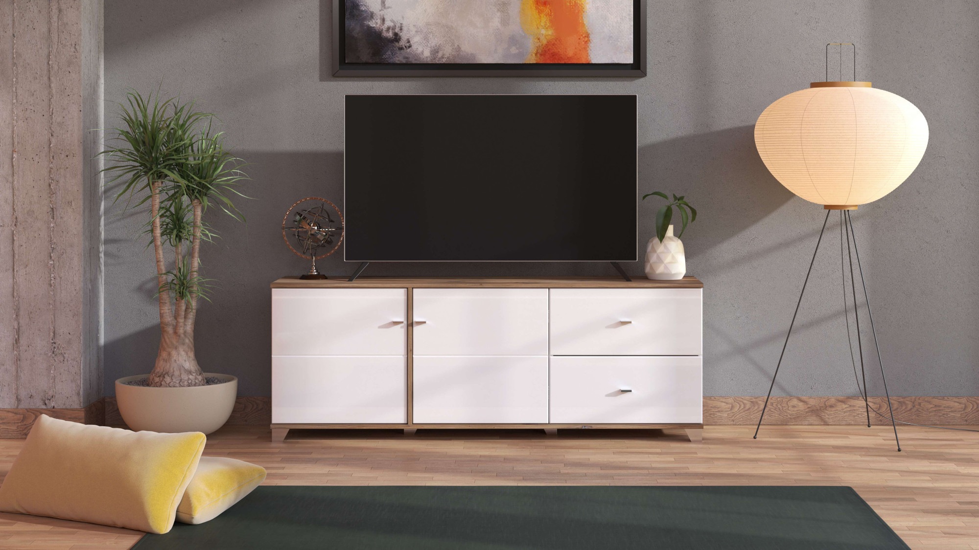 INOSIGN TV-Board »Burgundy Lowboard, TV-Schrank, TV-Ständer, Hochglanzfronten«, Hochglanzfronten und eine Innenausstattung in Flagstaff Eiche