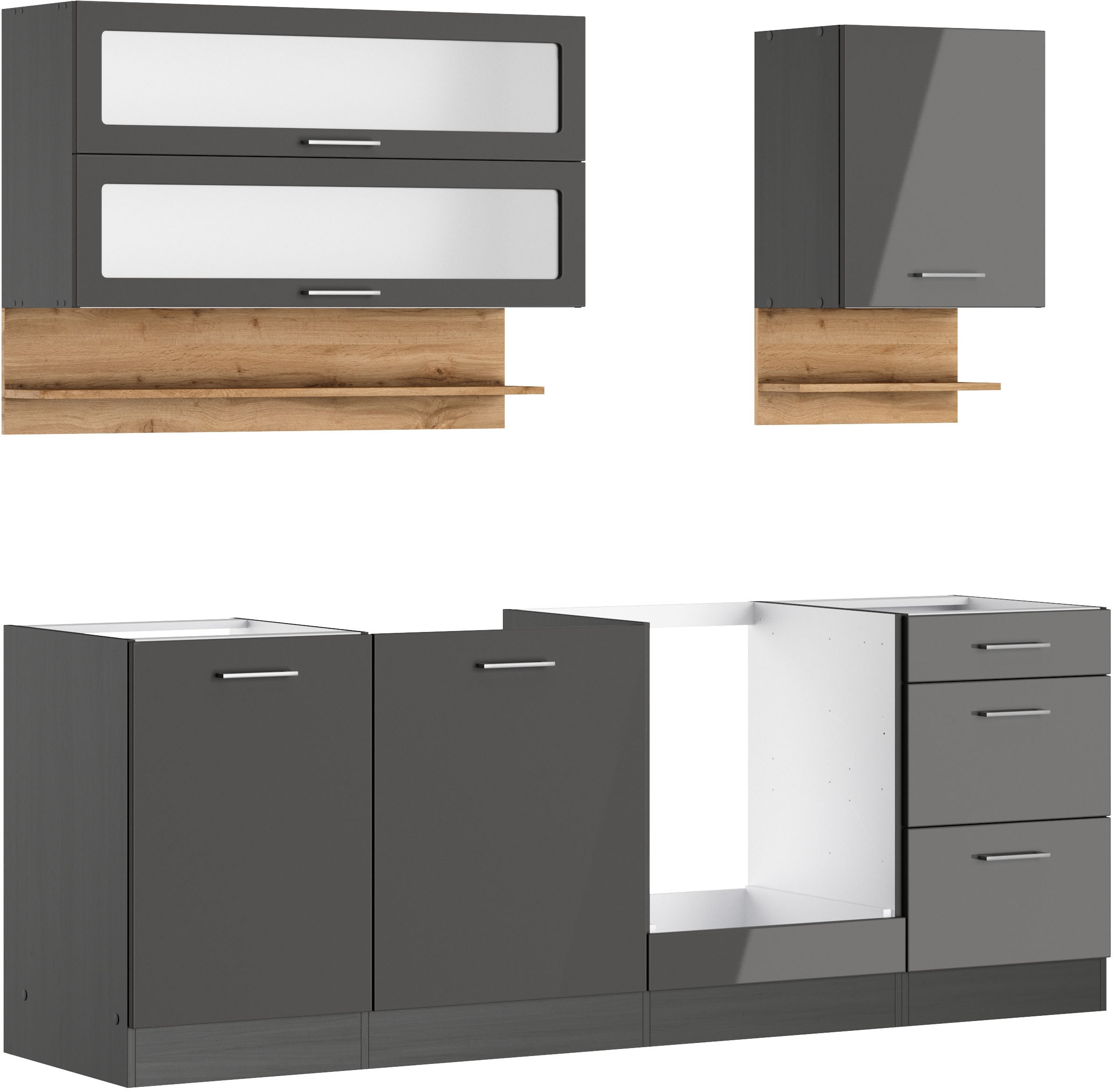 KOCHSTATION Küchenzeile "KS-Milan", 220 cm breit, robuste Metallauszüge, vi günstig online kaufen