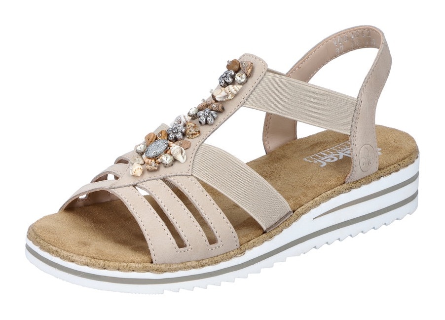 Rieker Riemchensandale, Sommerschuh, Sandalette, Keilabsatz, mit sommerlicher Verzierung