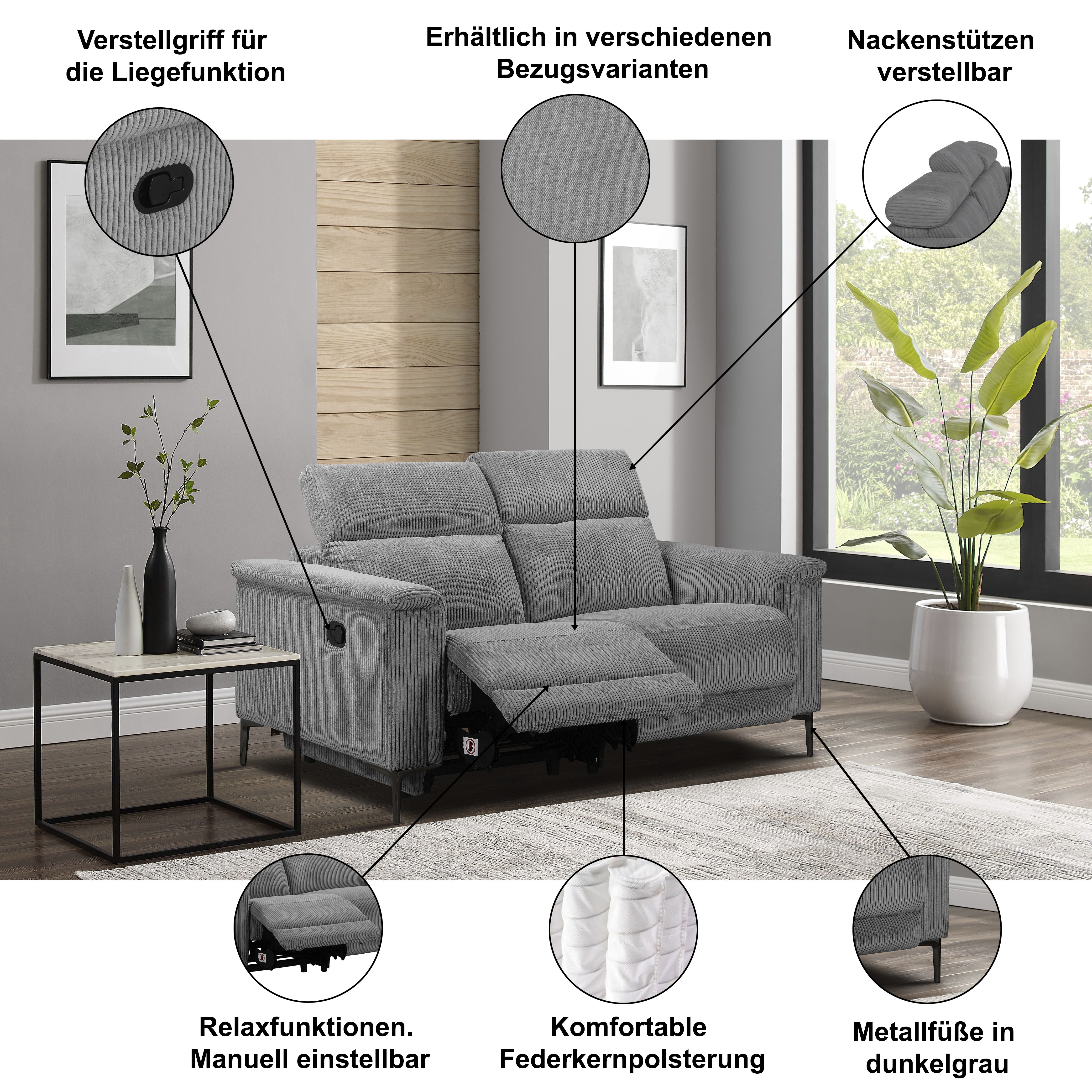 Thumbnail - Home affaire 2-Sitzer "Lund, mit Relaxfunktion und Kopfteilverstellung" manueller od. elektrischer Relaxfunktion und USB...