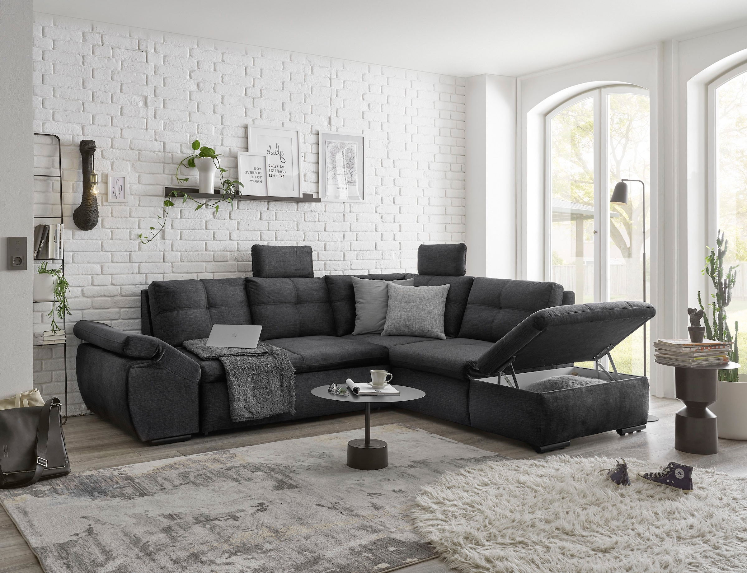 ED EXCITING DESIGN Ecksofa »Alija L-Form«, mit Bettfunktion, Bettkasten, Armteilverstellung & Kopfstützen