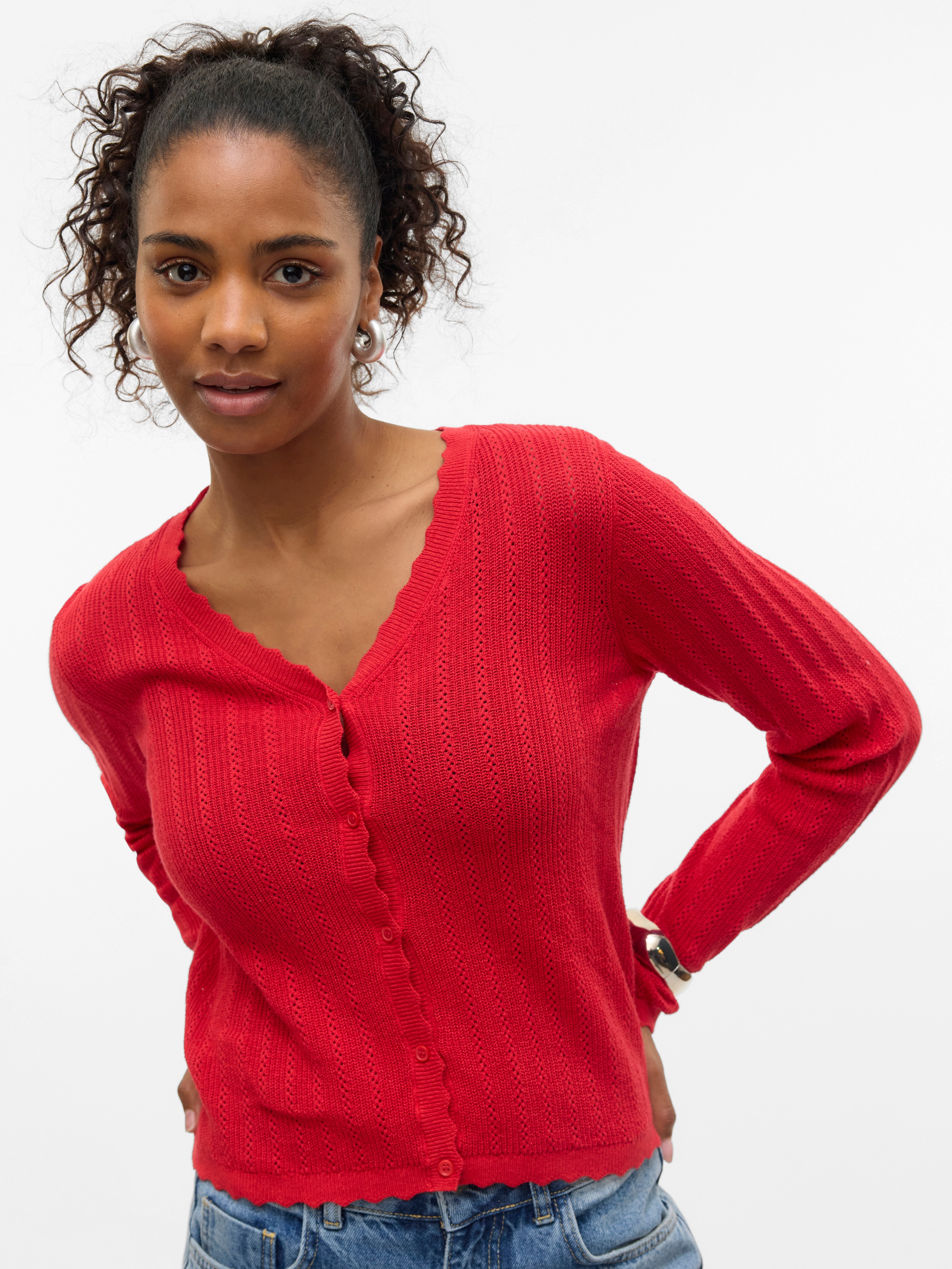 Vero Moda Strickjacke "VMLUXLIGHT POINTELLE LS V-NECK CARDIGAN" günstig online kaufen