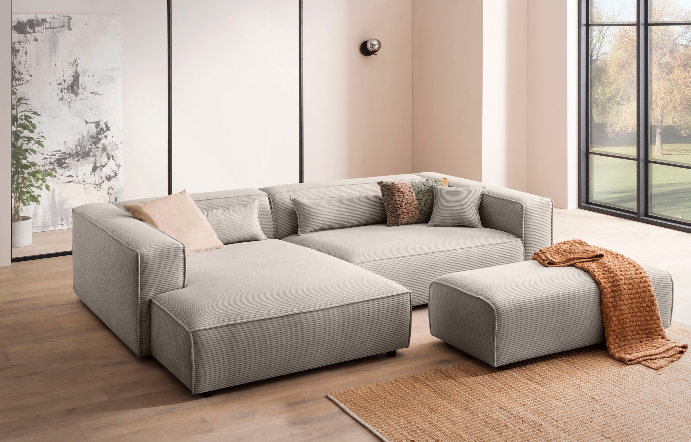 LeGer Home by Lena Gercke Ecksofa "PIARA XXL Cord, L-Form, Schlaffunktion" Hocker stellbar zum Schlafsofa (Krokodilverbinder), tiefe Sitzfläche