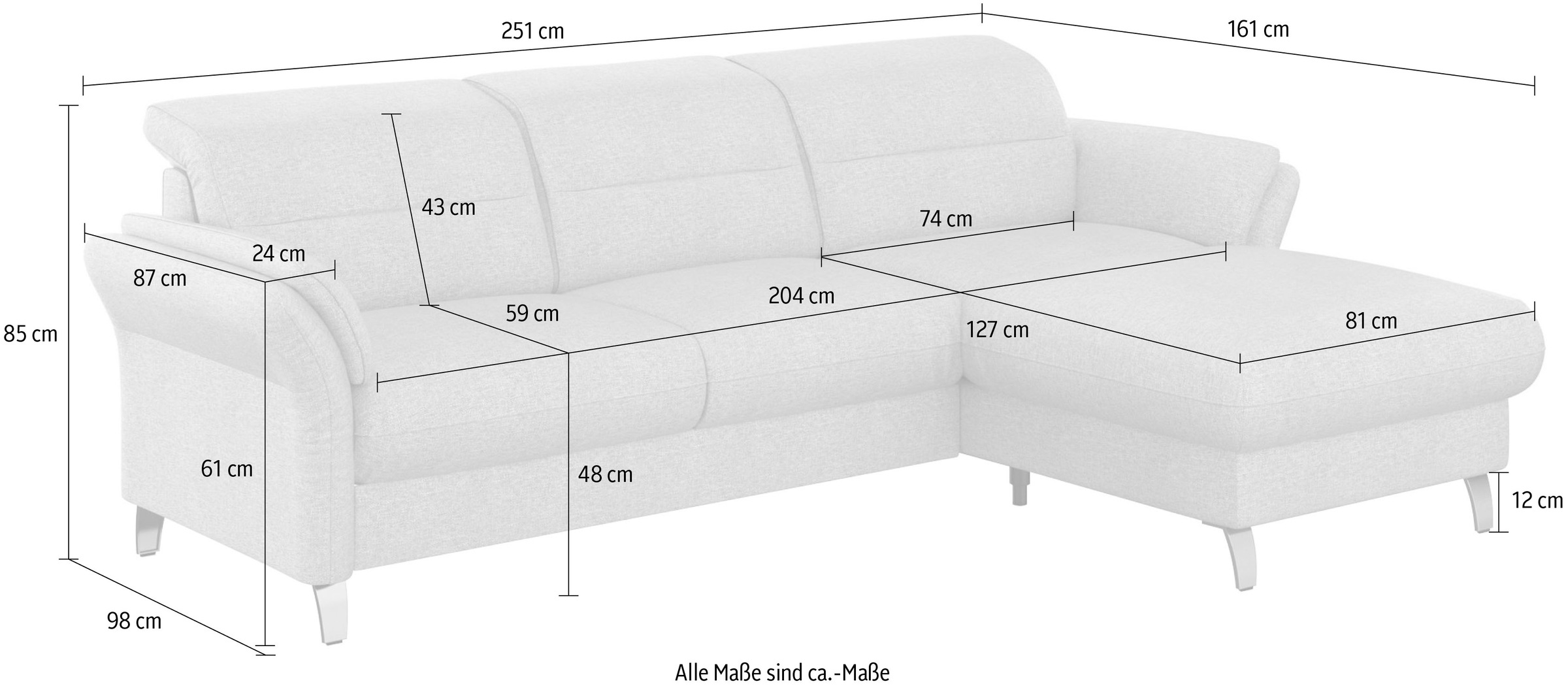 sit&more Ecksofa »Grenoble L-Form«, Federkern, wahlweise mit Bettfunktion, Bettkasten, Armteilverstellung