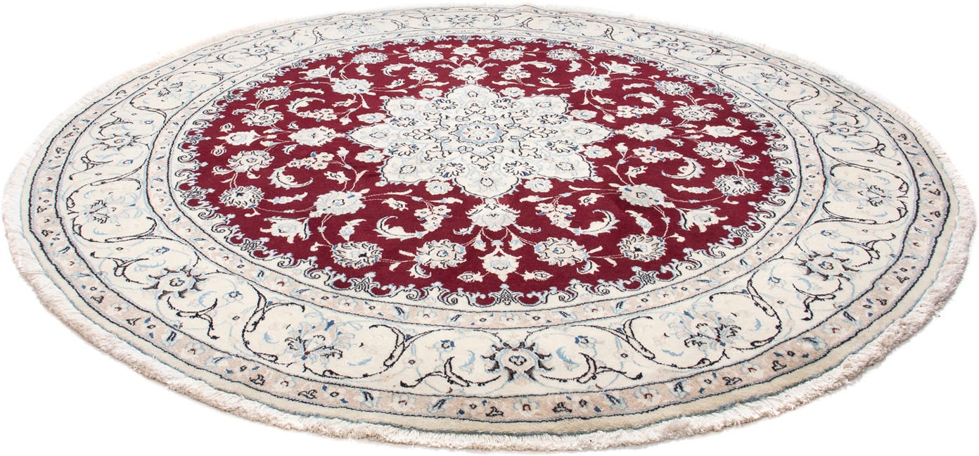 morgenland Orientteppich "Perser - Nain - Royal rund - 240 x 240 cm - dunkelrot", rund, 10 mm Höhe, Wohnzimmer, Handgekn