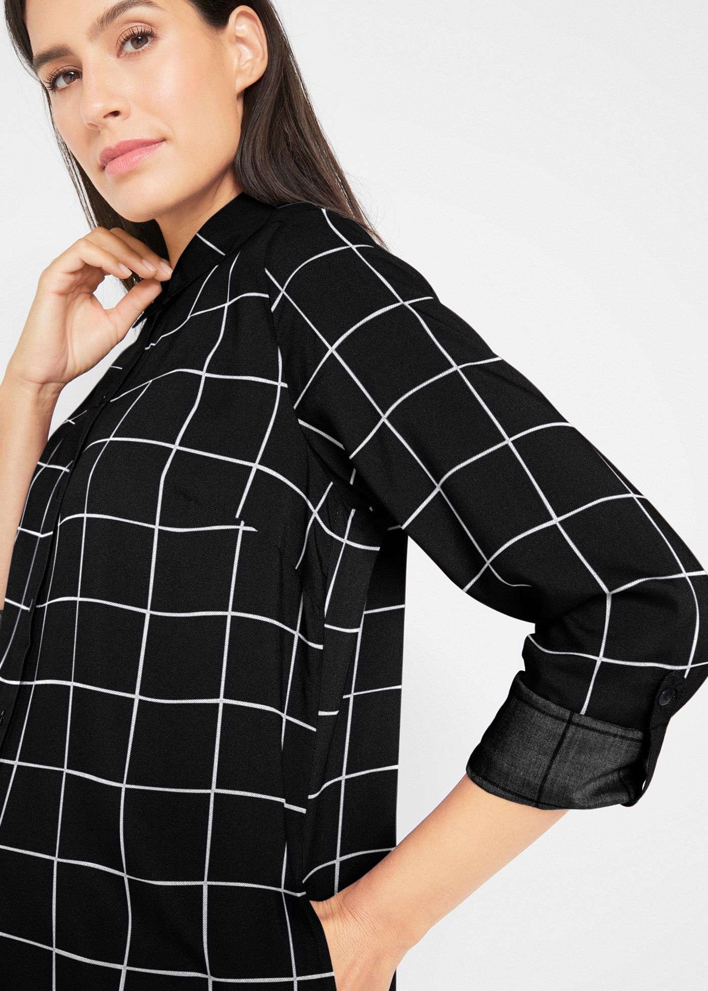 Bonprix Long Blouse Black/White Checkered Size 44 3