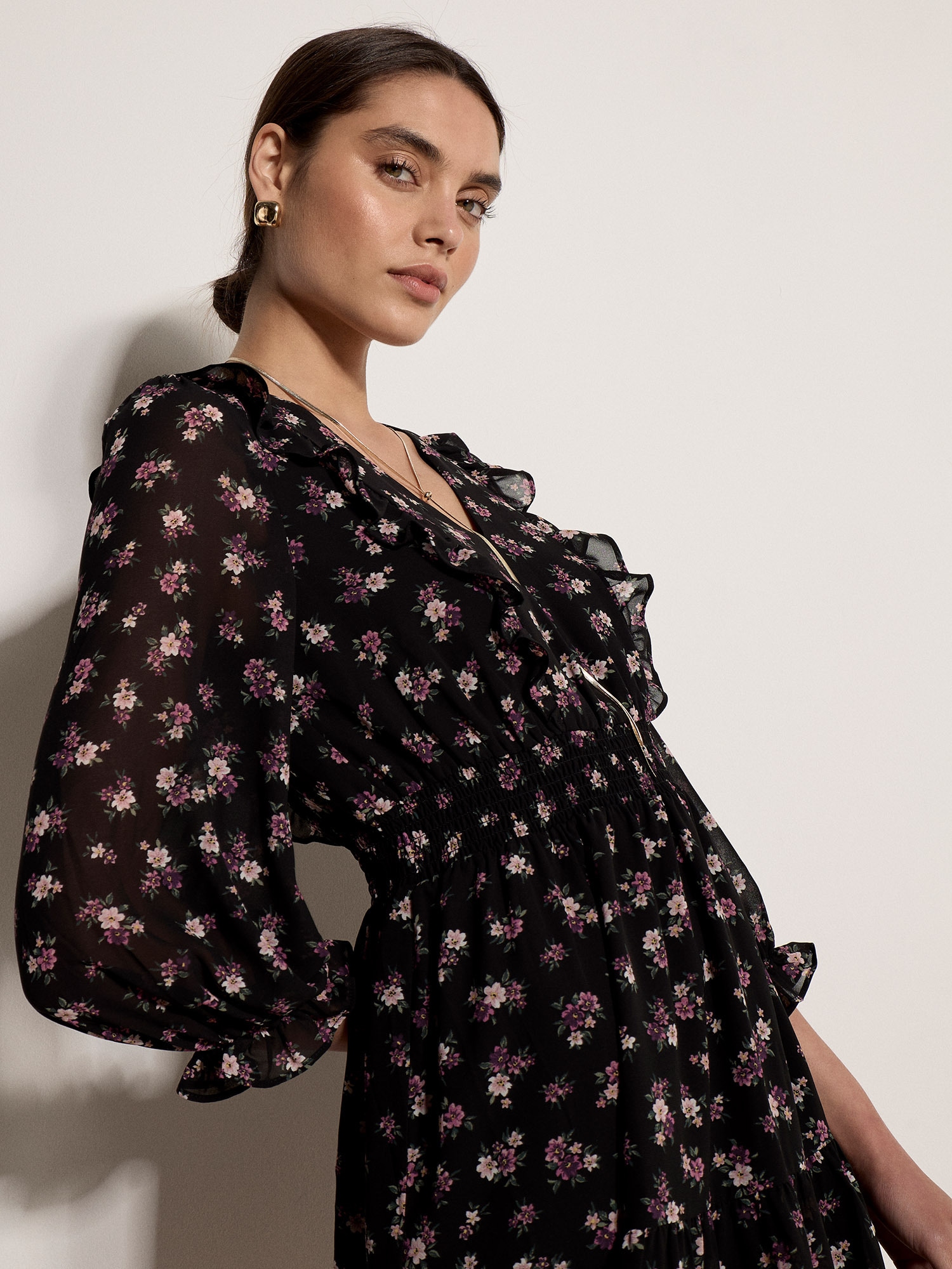 Apricot Minikleid »Chiffonkleid mit Blumenmuster« mit Rüschen