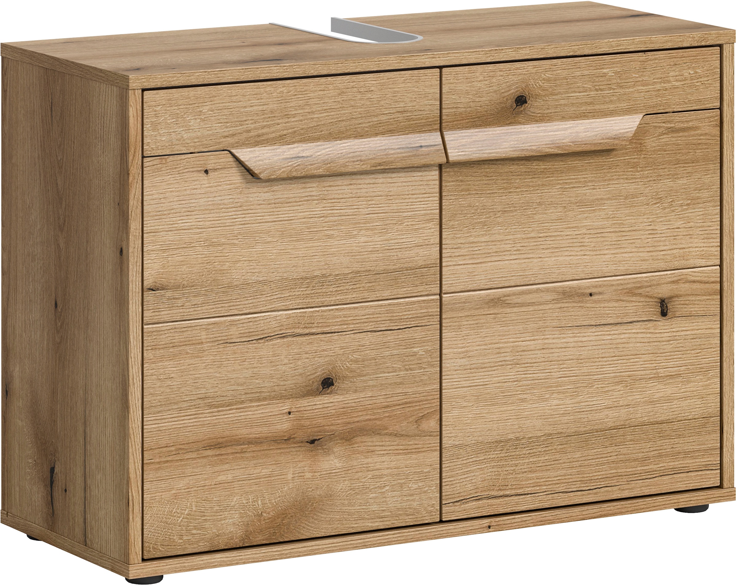 welltime Waschbeckenunterschrank "Kayu, Breite 84 cm, 2 Türen, 1 Einlegeboden", einzigartiges Griffdesign, Badschrank, B