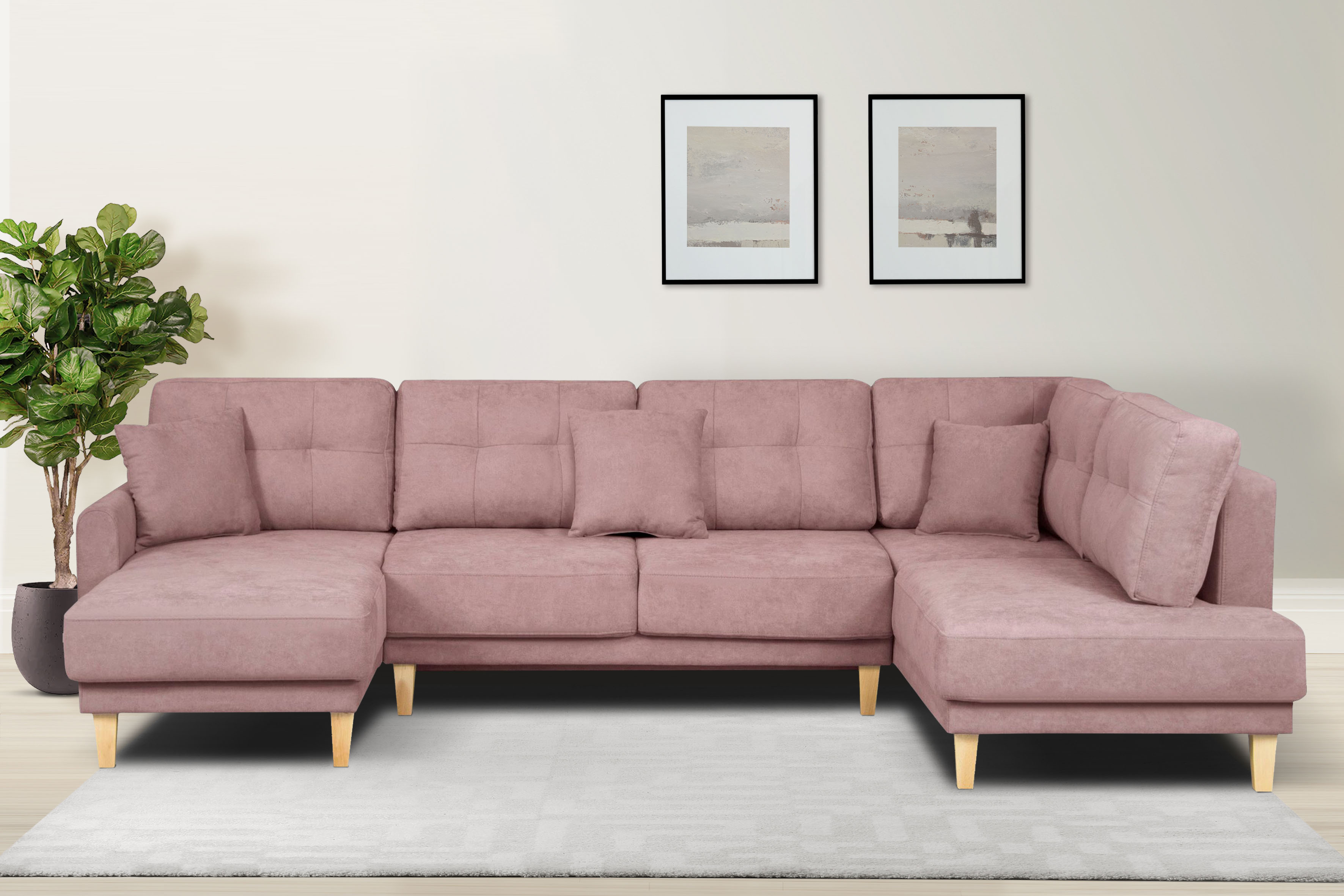 OTTO home Wohnlandschaft "TRIPLO U-Form wahlweise mit Schlaffunktion, B/T/H: 310/192/90 cm" Schlafsofa, auch mit Bettkasten, Steppung im Rückenkissen