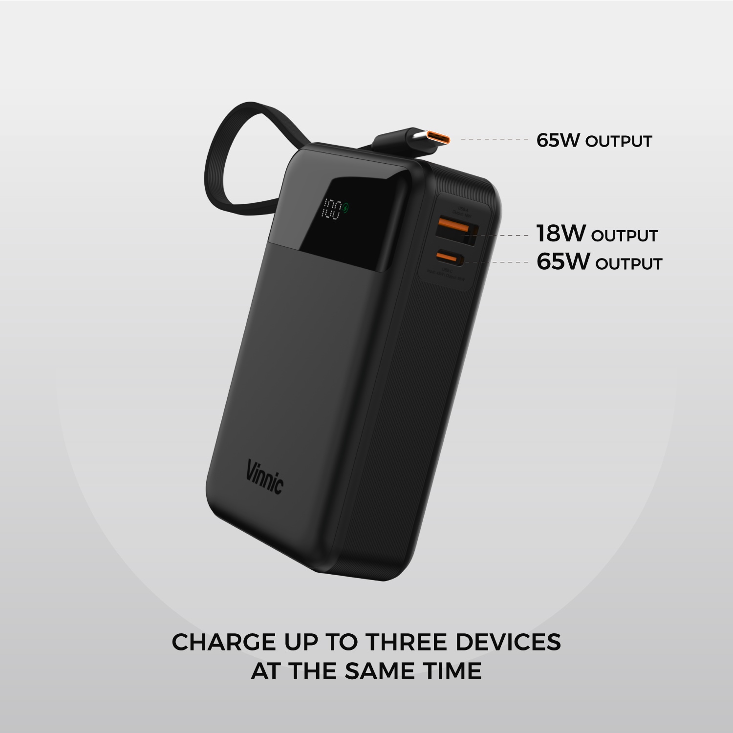 Vinnic Powerbank »DAMAVAND 2 20.000 mAh 65W«, Vinnic DAMAVAND 2 65W 20.000mAh Powerbank USB-C, Black, 20000 mAh