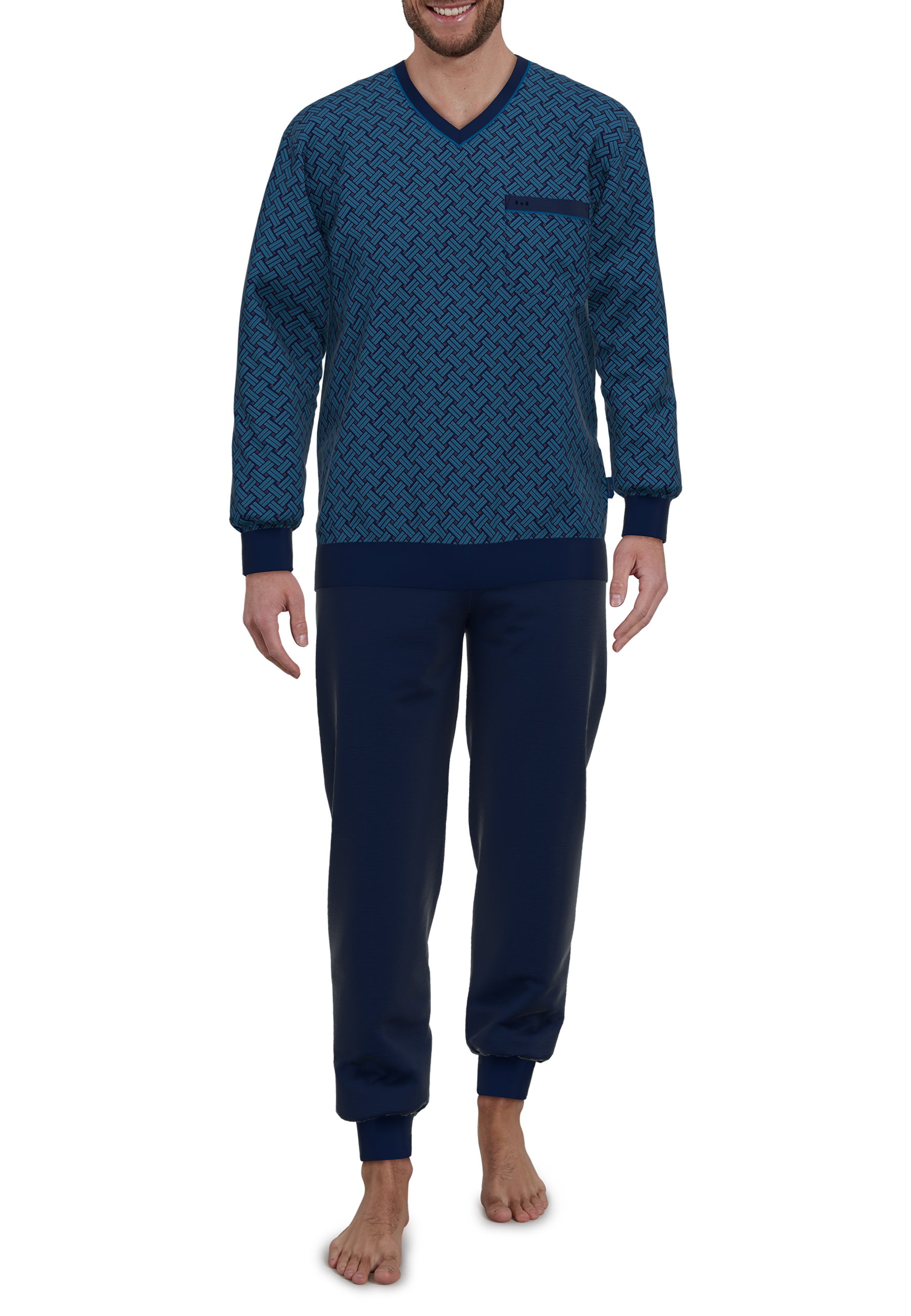 Thumbnail - GÖTZBURG Pyjama "Zartbitter", (2 tlg.), Langarm, V-Ausschnitt, Brusttasche