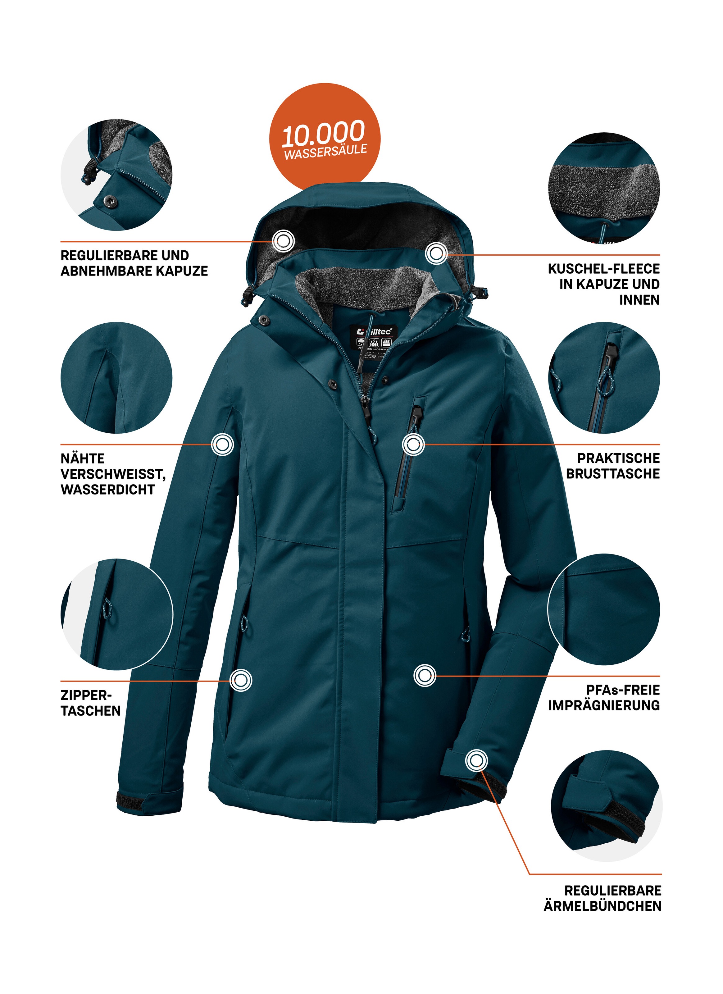 Killtec Outdoorjacke »KOW 140 WMN JCKT«, Wasserdichte Damenjacke, atmungsaktiv, abnehmbare Kapuze