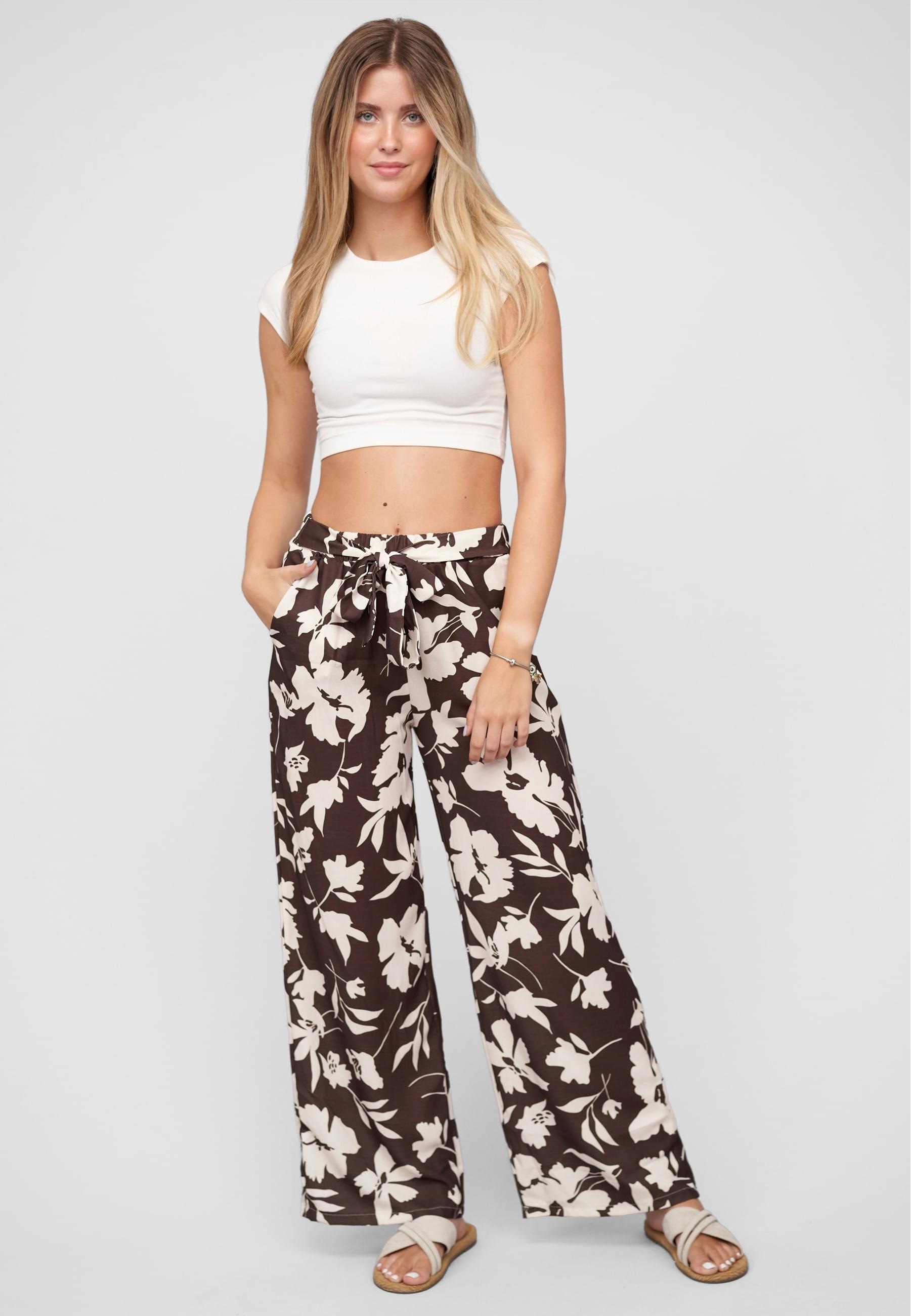 CLOUD 5IVE Stoffhose »CLOUD 5IVE Pants with tie belt and aop flower print«