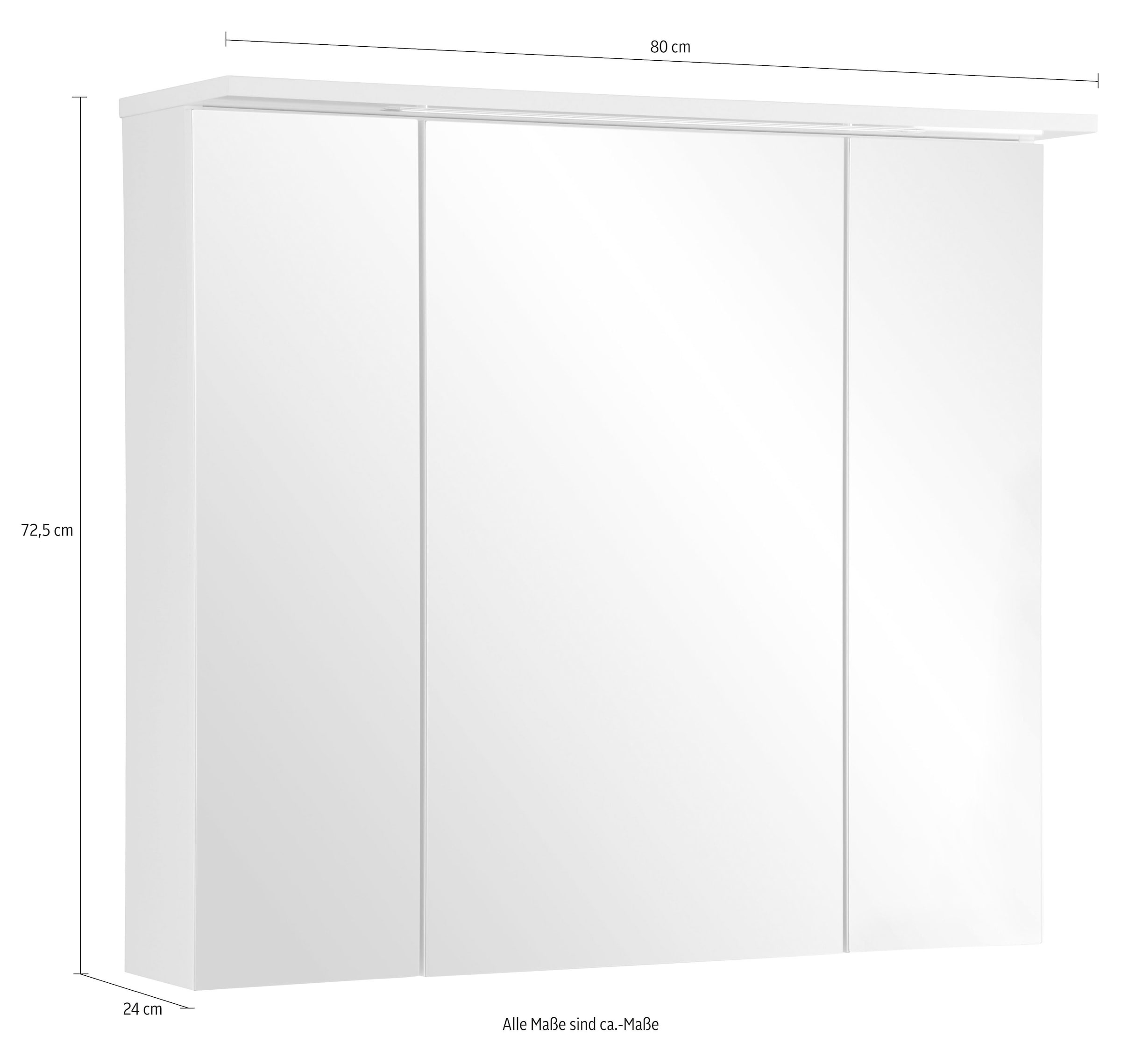 bestellen 3-türig, Spiegelschrank cm, BAUR Schildmeyer Breite 80 Schalter-/Steckdosenbox LED- 16«, »Profil Beleuchtung, |