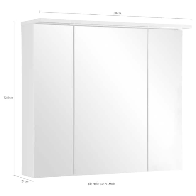Schildmeyer Spiegelschrank »Profil 16«, Breite 80 cm, 3-türig, LED- Beleuchtung, Schalter-/Steckdosenbox bestellen | BAUR