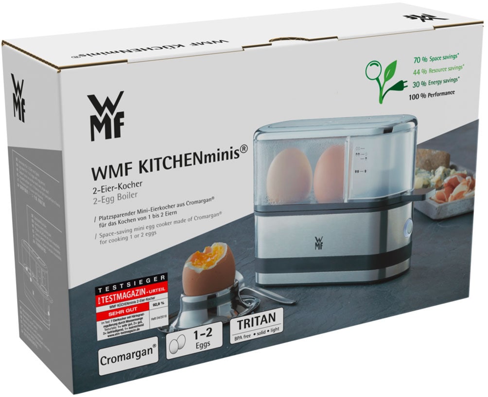 WMF Eierkocher »KÜCHENminis® 2-Eier-Kocher, integrierter Wasserdosierer und Eipick«, für 2 St. Eier, 250 W, hochwertiges Chromargan und langlebiges Tritan, Grifffläche