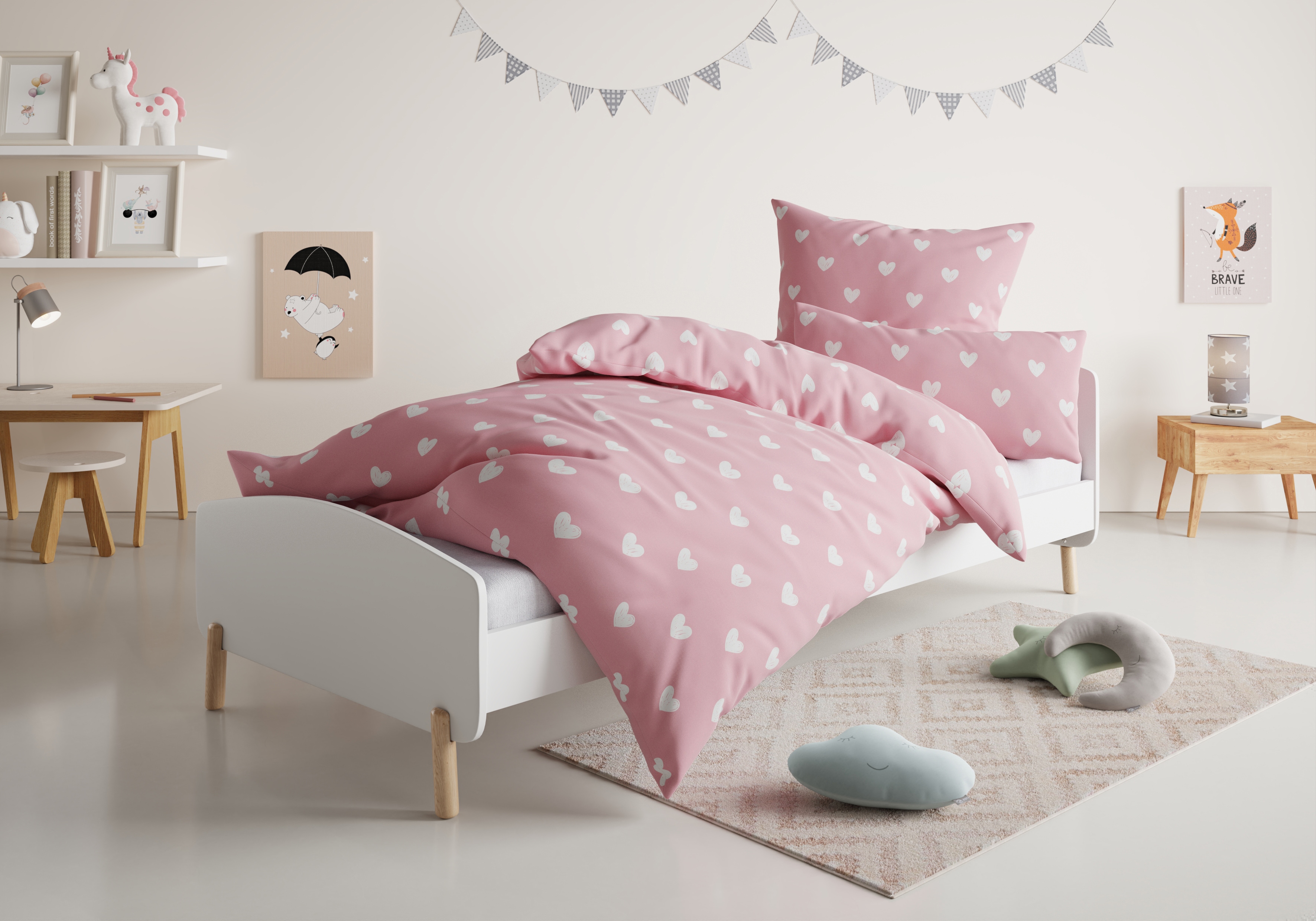 OTTO home Kinderbettwäsche "CUDDLEE" 2 in vielen Designs: Dino,Einhorn,Weltraum,Baustelle,Herz,Trecker,Safari
