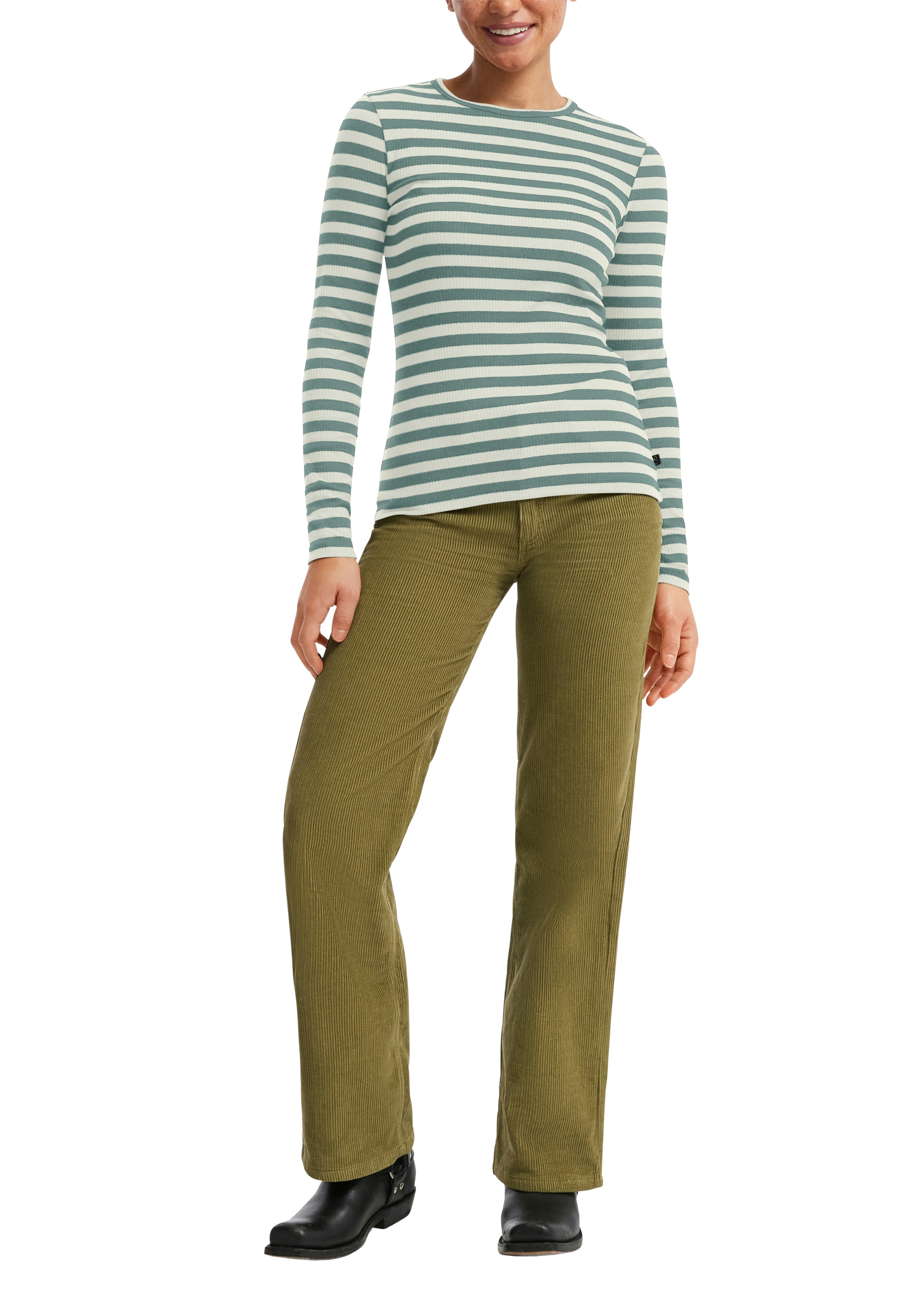 QS Langarmshirt Sommershirt, geringelt, Ripp-Ware günstig online kaufen