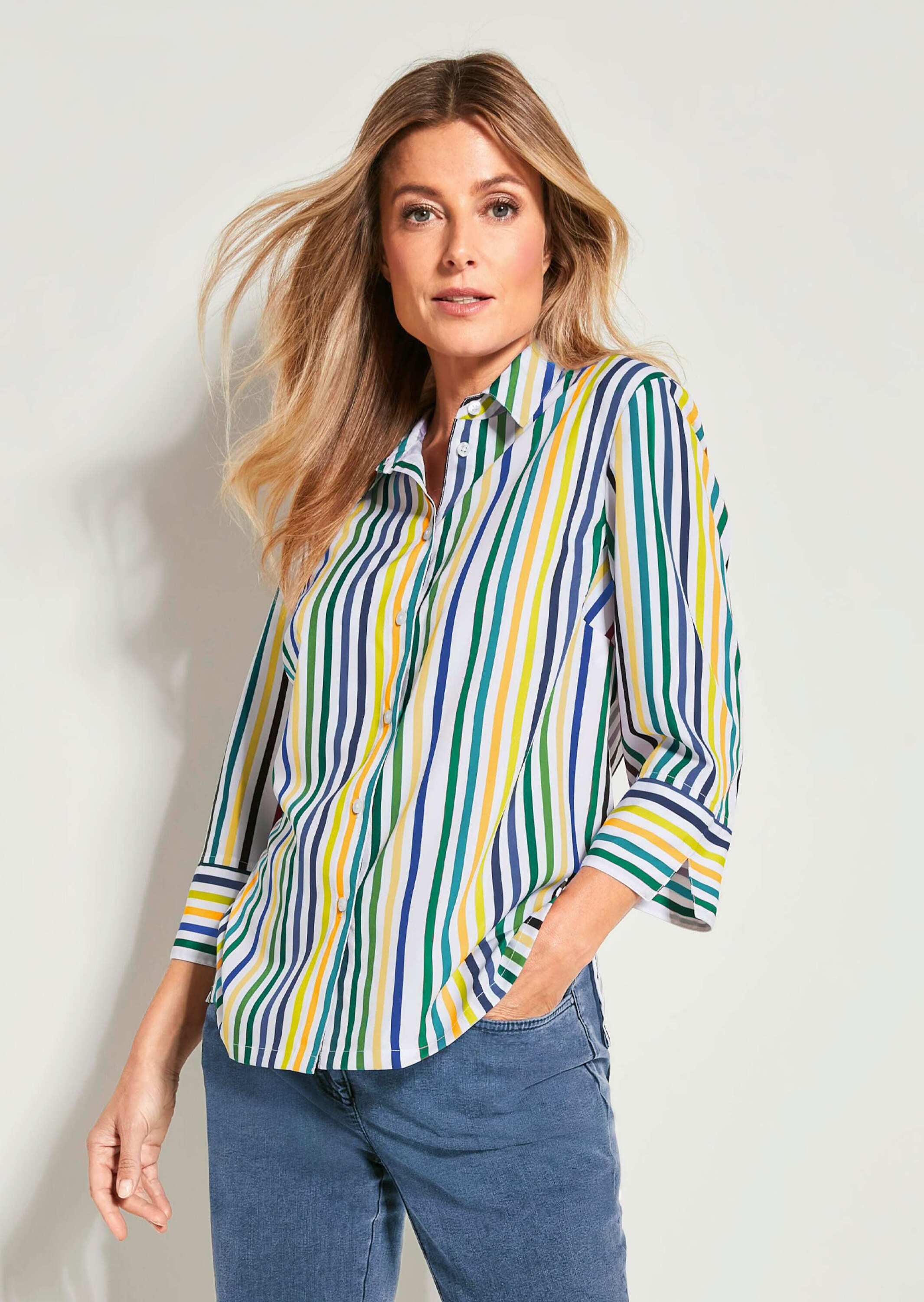 GOLDNER Hemdbluse "Blusenshirt mit Streifenmuster" Knopfleiste