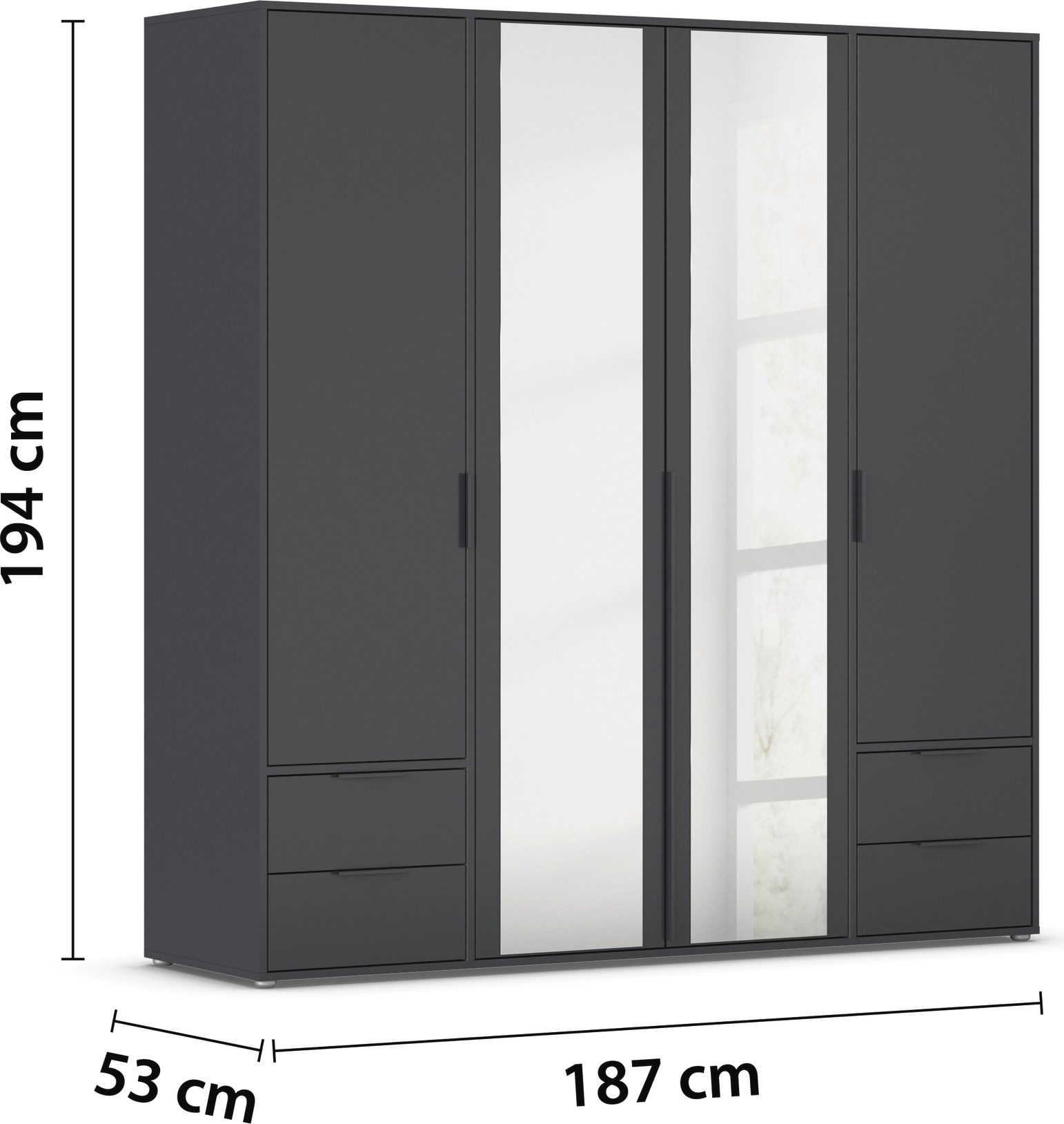 rauch Drehtürenschrank »Kleiderschrank Schrank Garderobe Wäscheschrank NAGATA mit Spiegel«, (in 3 verschiedenen Ausstattungen BASIC/CLASSIC/PREMIUM), und Schubladen sowie Stangengriffen TOPSELLER MADE IN GERMANY