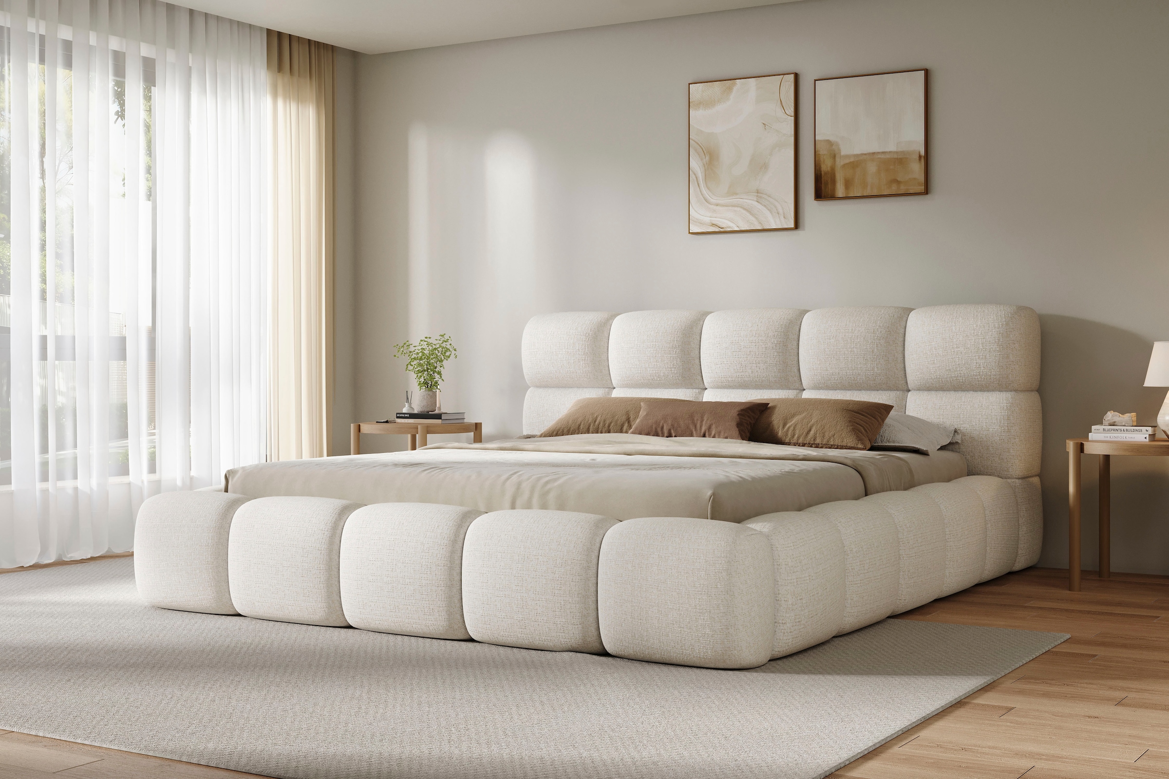 homsy by Ana Johnson Polsterbett »SOMELLO, Stauraumbett mit Lattenrost und Bettkasten, Chenille-Bezug« Polsterung in Bubbeloptik, Liegefläche: 180x200cm