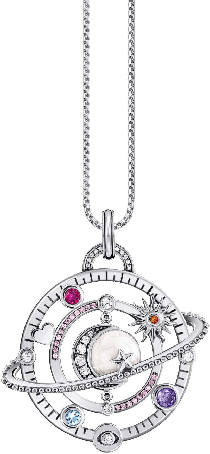 Kettenanhänger THOMAS SABO "Schmuck Silber 925 Anhänger Planetenring mit Umlaufbahnen", bunt (silberfarben, schwarz, weiß, kristallweiß, pink violett, orange, rot, hellblau, weiß, kristallweiß, pink violett, orange, rot, hellblau), Schmuckanhänger, Damen, 2
